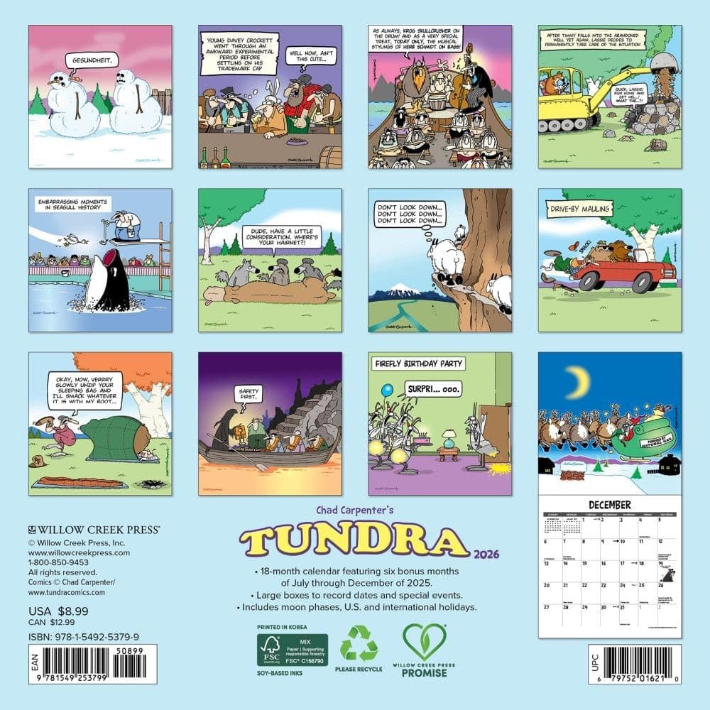 Willow Creek Press, Tundra 2026 Mini Wall Calendar, 7” X 7”, 18-Month Multi