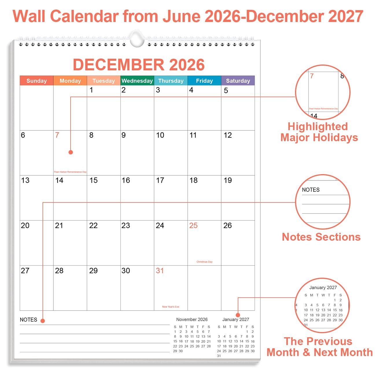 2026-2027 Calendar – Wall from July 8.5″ x 11″, Colorful