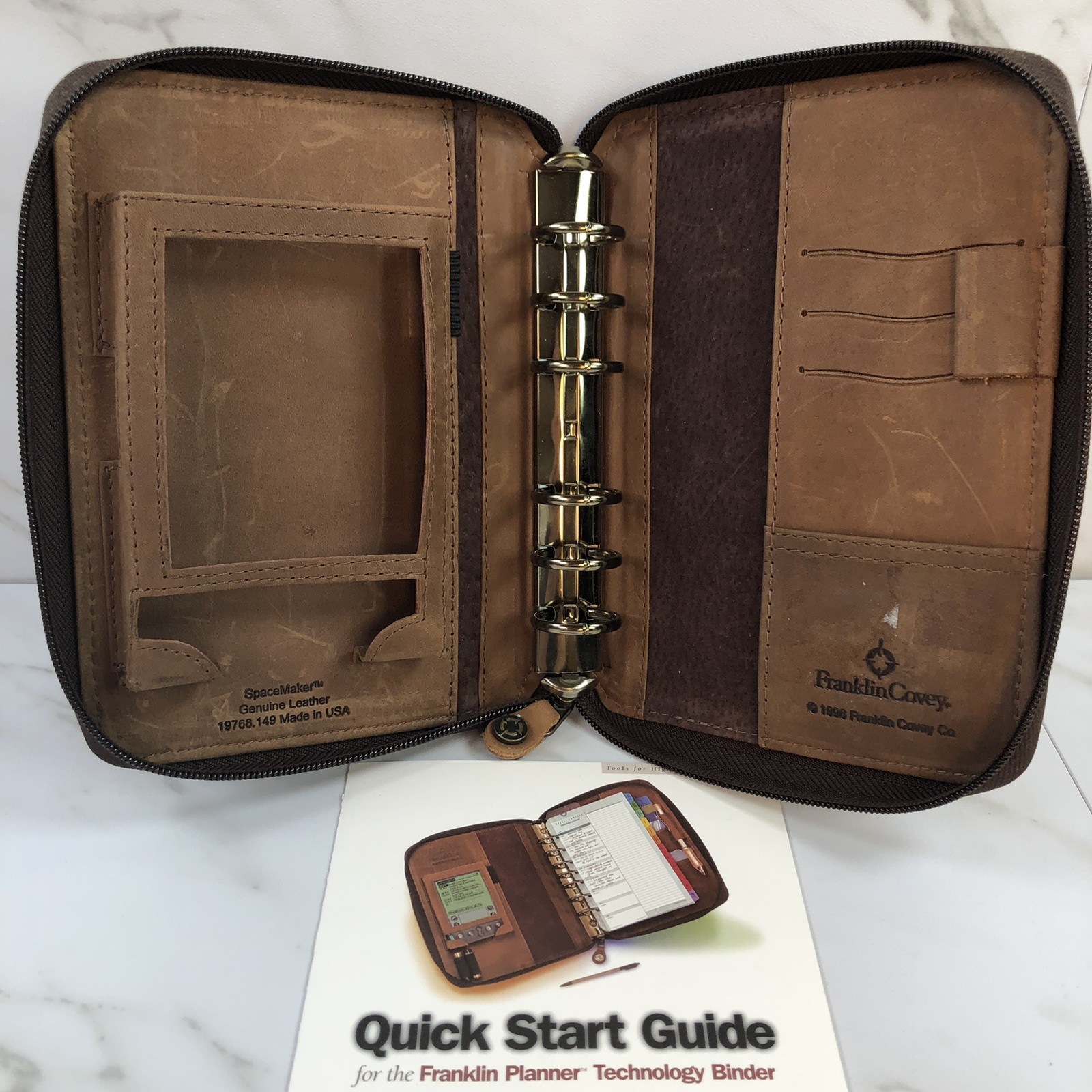VTG Franklin Covey SpaceMaker Leather Pocket Planner 6 Ring Binder Brown 1996