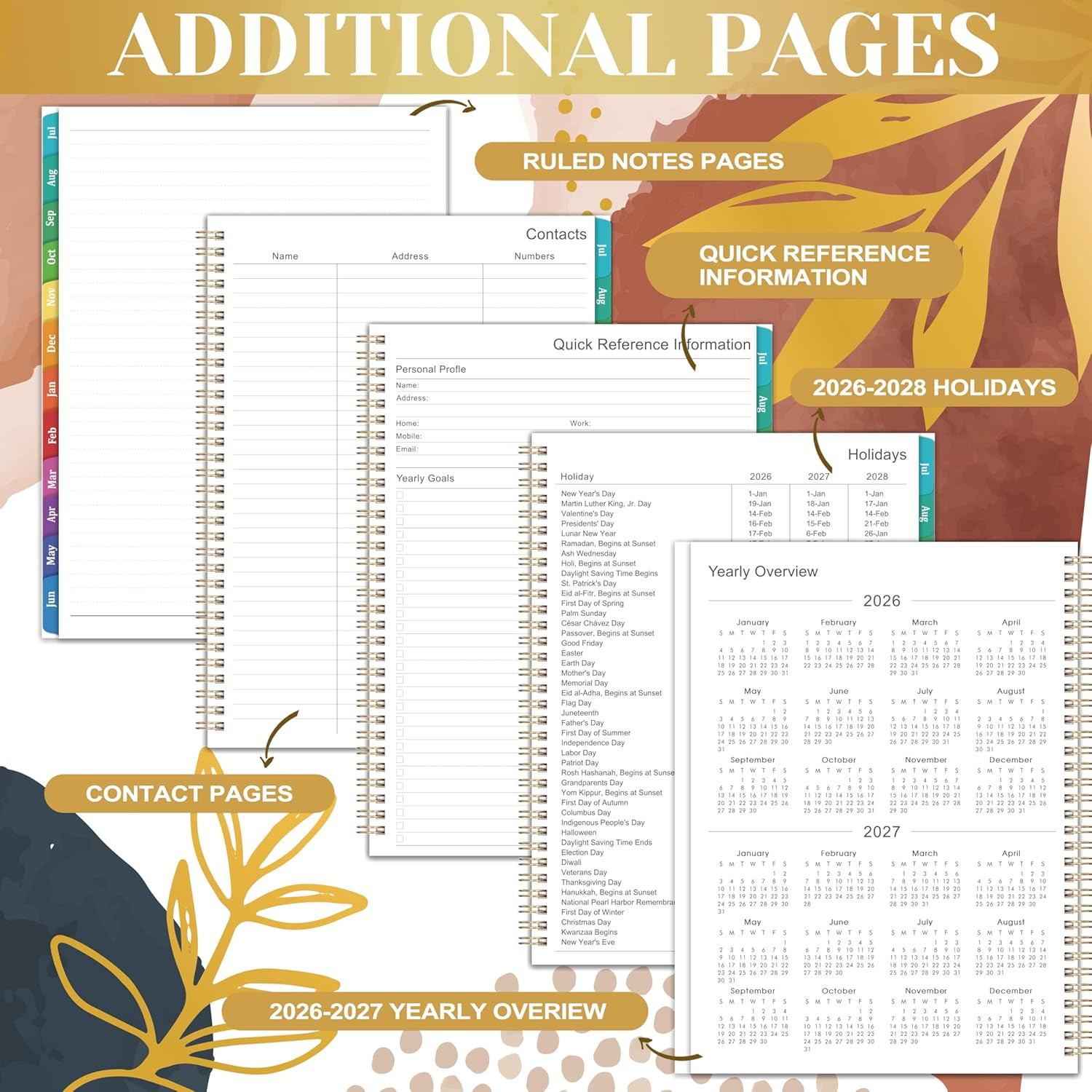 2026-2027 Weekly and Monthly Planner for Women Twin-Wire Binding, Colorful Tabs,