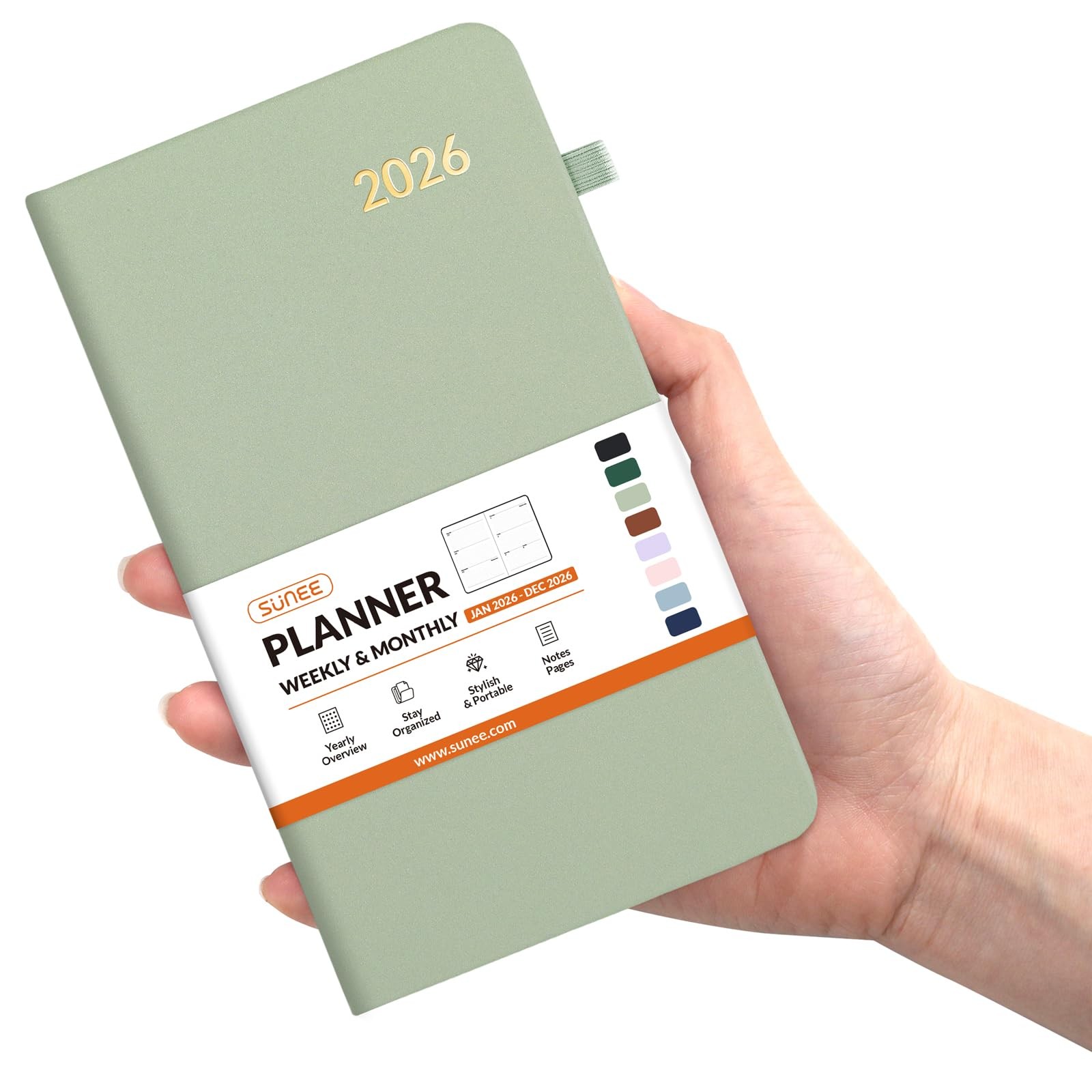 SUNEE 2026 Pocket Weekly Planner 3.5″x6″ Hardcover 12-Month Notes Sage Green