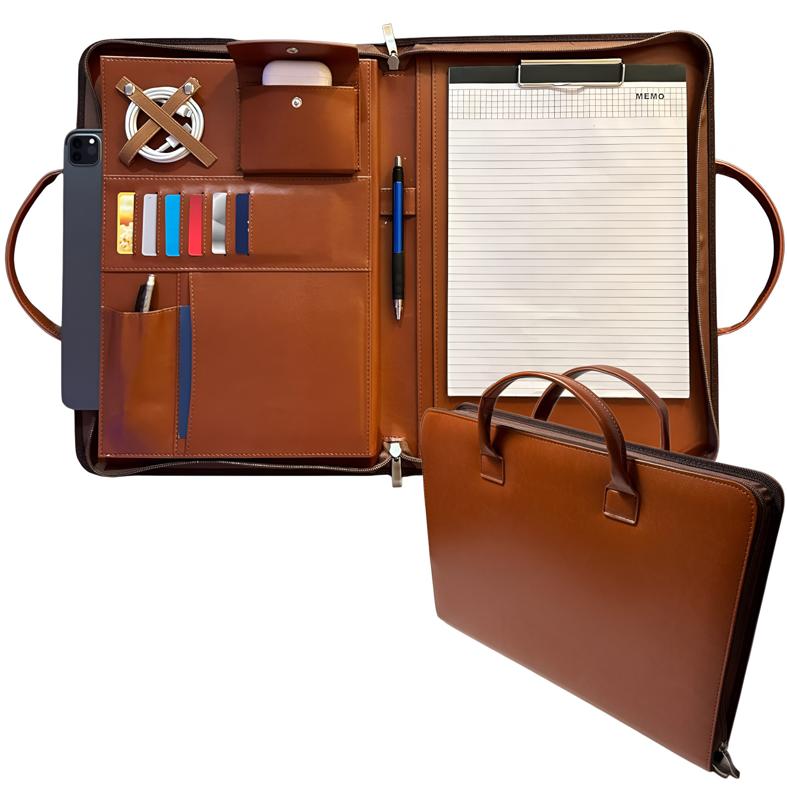 Leather Portfolio with Handles – Professional Business Padfolio Organizer