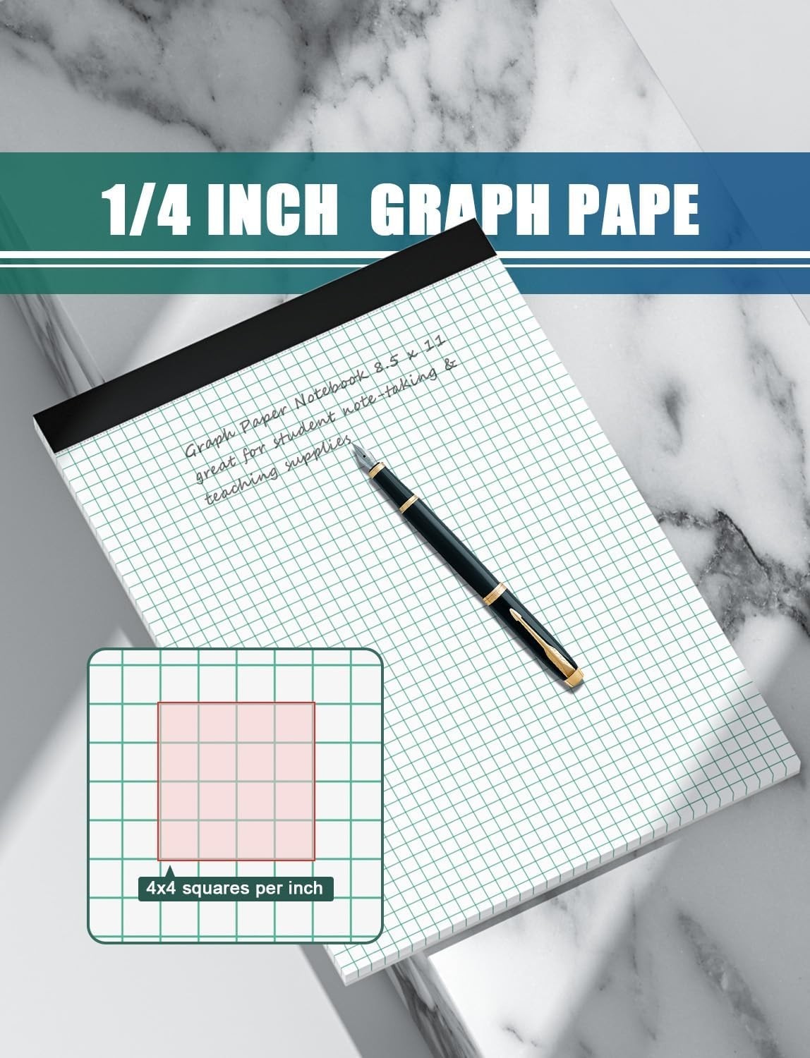 Graph Paper Pads, 8.5” x 11” Grid Notebook, 4×4 Quad Ruled, Perforated Top, 2…