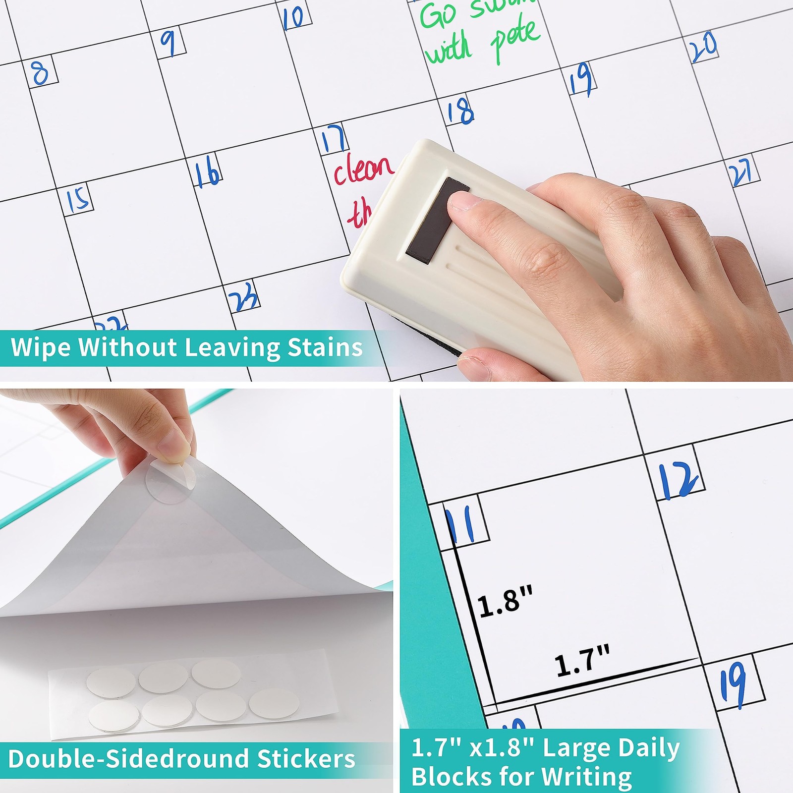 Large Dry Erase Calendar for Wall – Undated 12 Month Wall Calendar, 37”