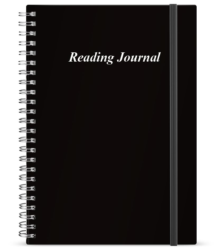 Black Reading Journal 72 Book Reviews Log Notebook Back Pocket 5.8×8.3 Inch
