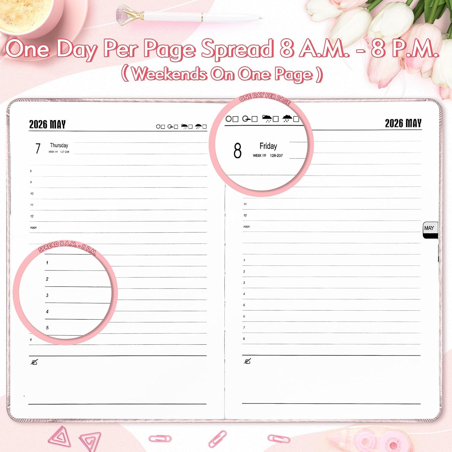Daily Hourly Planner 2026 Full Page per Day, 2026 Diary 5.7 X 8.3″ Hardcover App