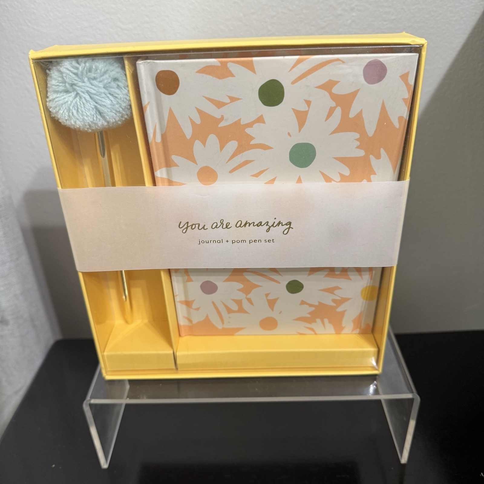 Journal Pom Pen Set “You Are Amazing” Garven Yellow Floral 5″ x 7″ New