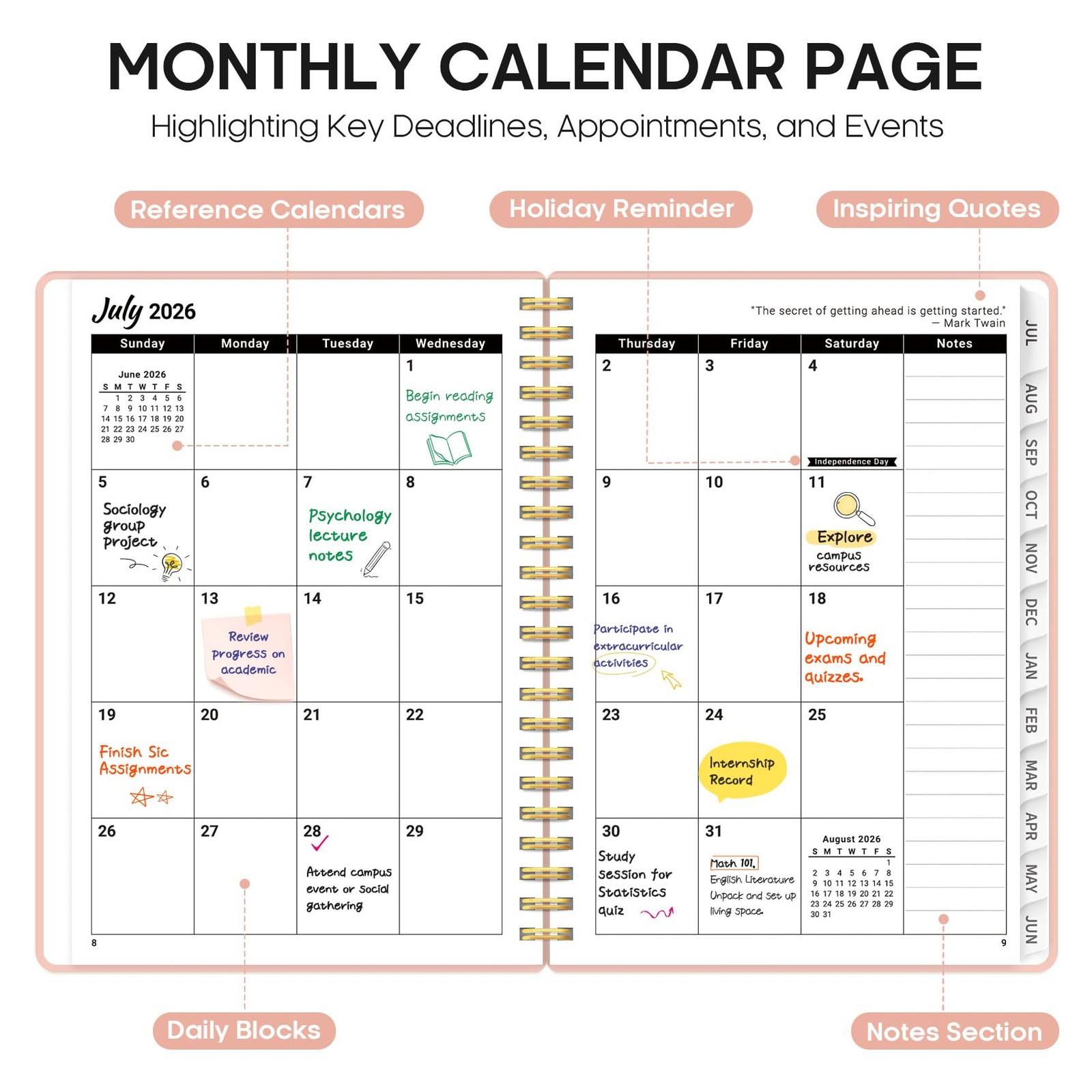 Planner 2026-2027, 6.3″ x 8.5″ Weekly and Monthly Academic Year Planner Calen…