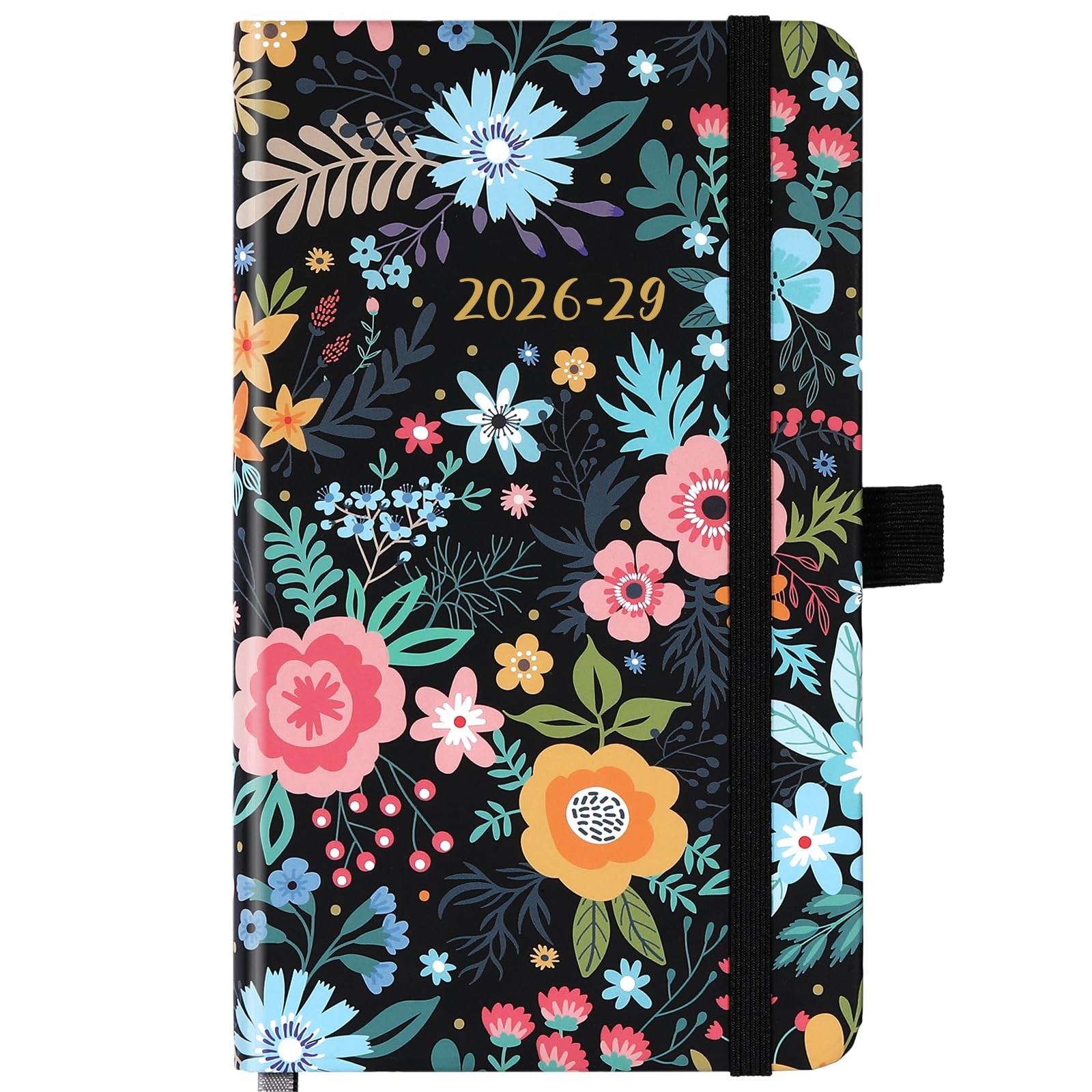 2026-2029 Pocket Planner/Calendar – Monthly 3 Year, Matte Black and Bloom