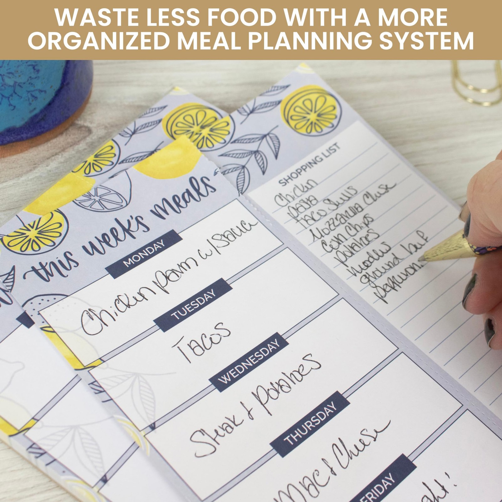 bloom daily planners Weekly Magnetic Meal 6 inches X 9 inches, Blue Lemons