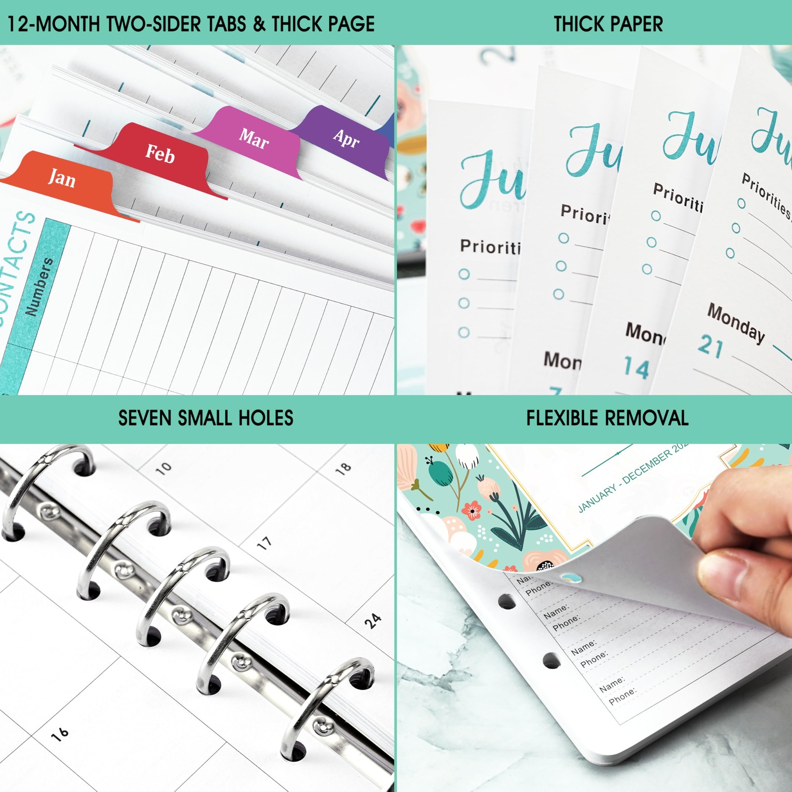 2026 Planner Refills – 7 Punched Holes 2026 Weekly Monthly A5, Green