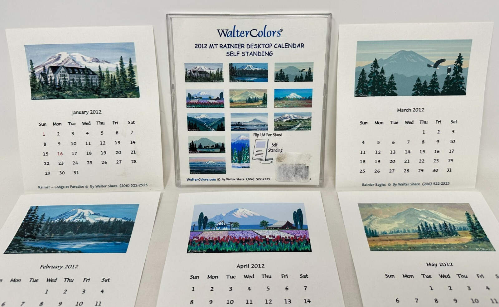 2012 Mt Rainier Walter Share Colors Self Standing Desktop Card Calendar