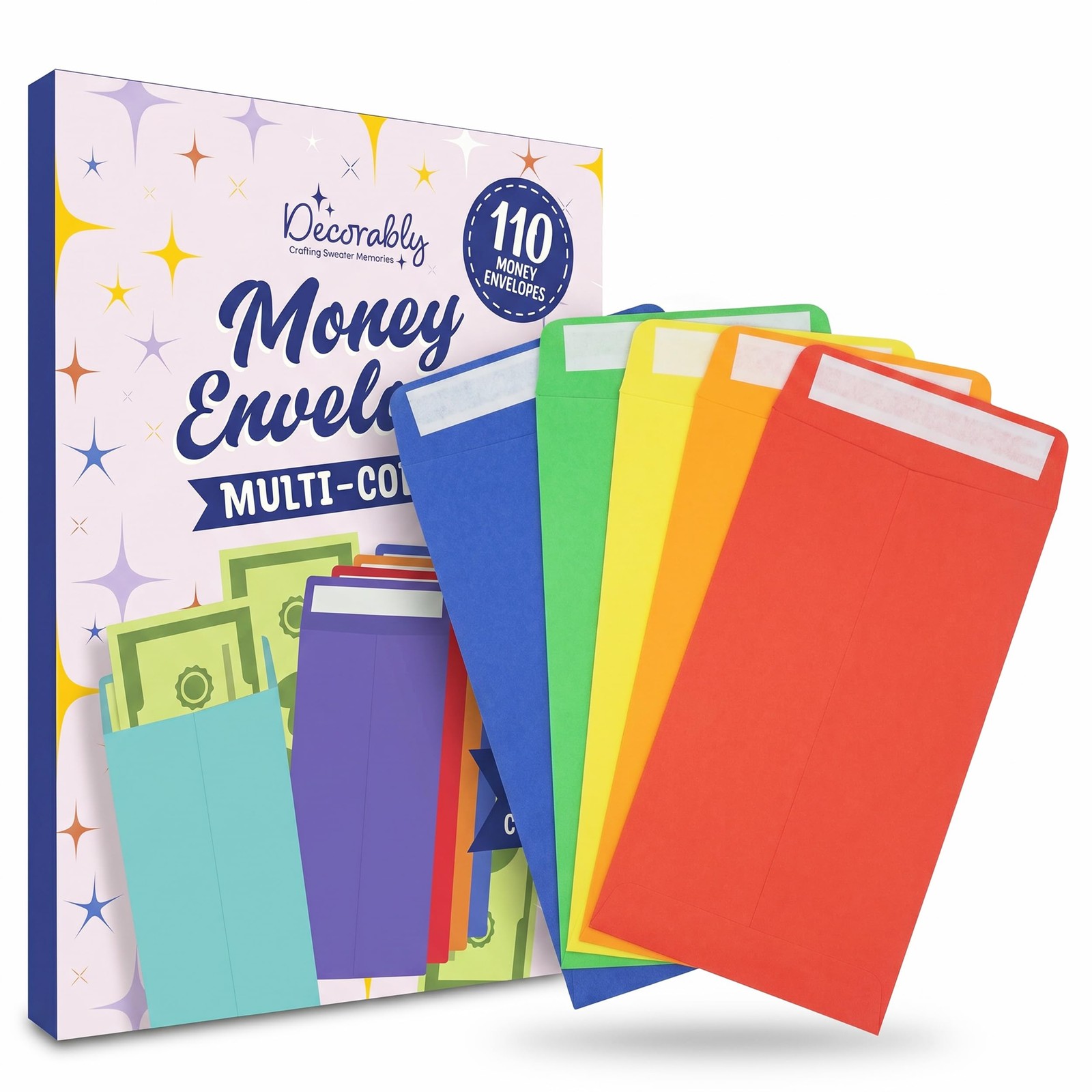 110 Pack Colorful Money Envelopes 6.5 x 3.5in Self-Adhesive Thick 100GSM Cash