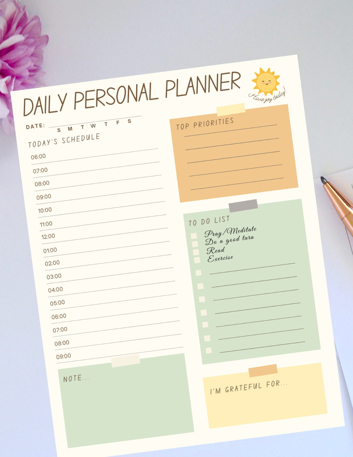 Daily Planner with Inspired Message Have Joy Today Digital PDF PNG Files 8.5×11