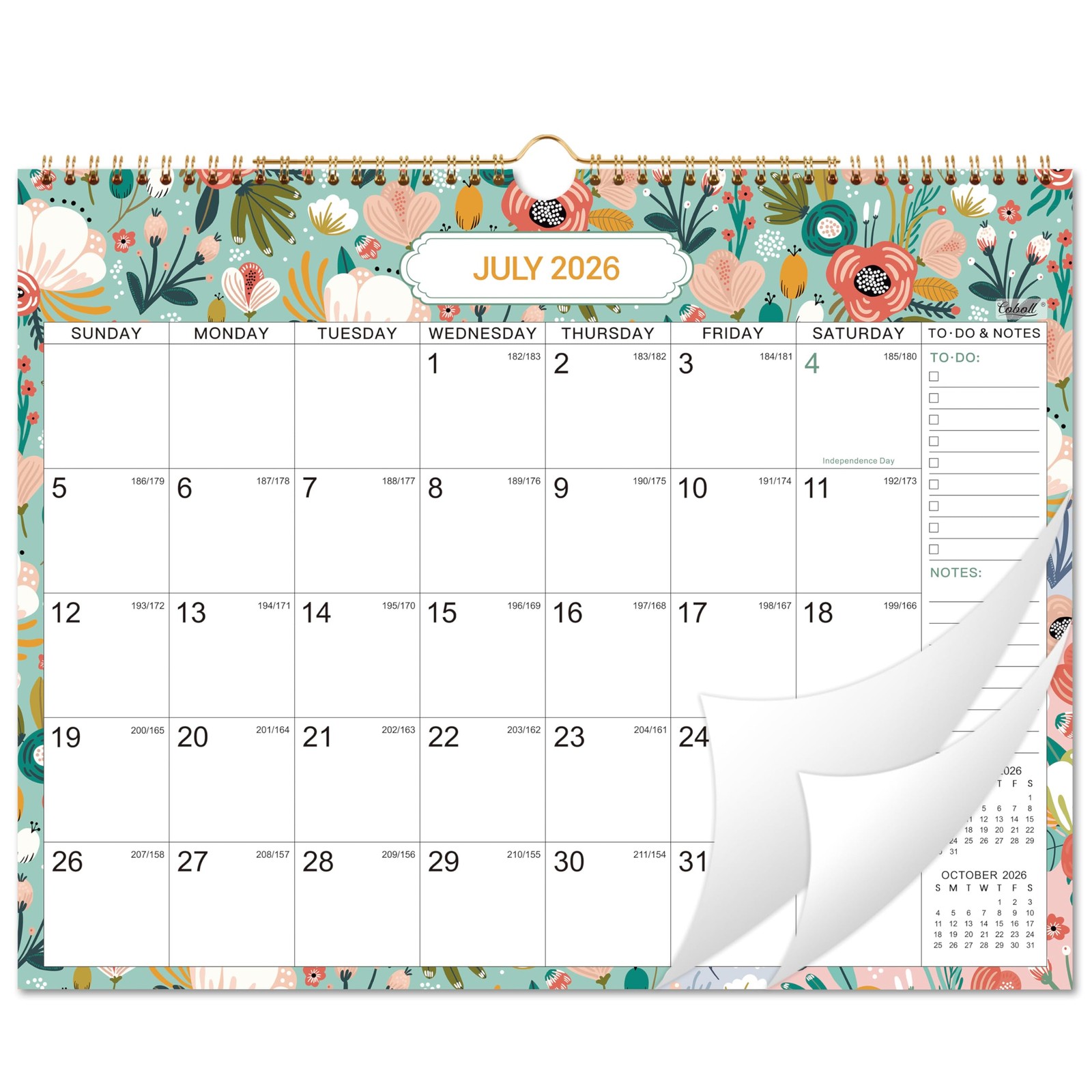 Calendar 2026-2027, 18 Months Wall from July 2026 to December Green