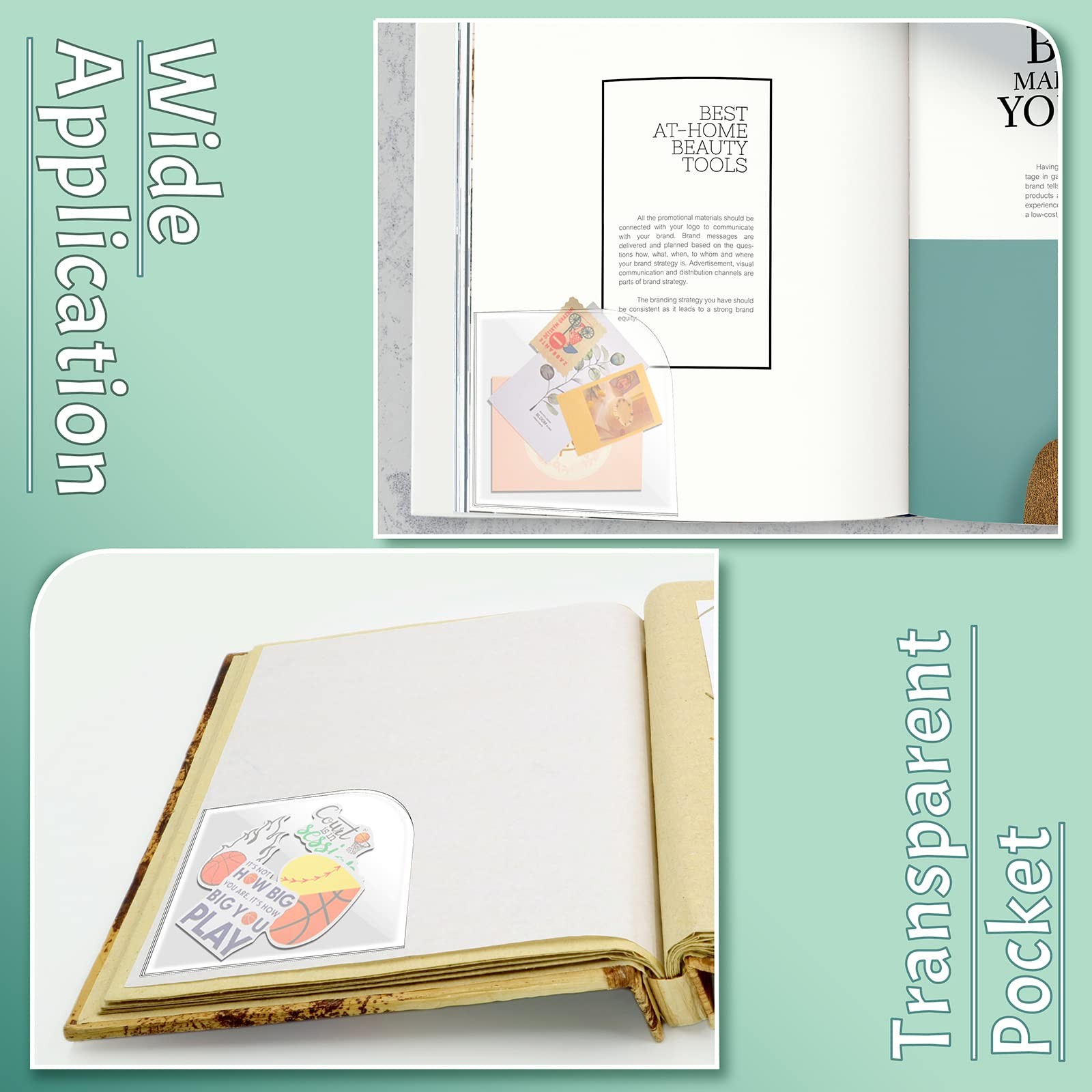 10 Sets Clear Corner Pockets 4.5 x 4.5 Inch Adhesive Pockets for Planners wit…