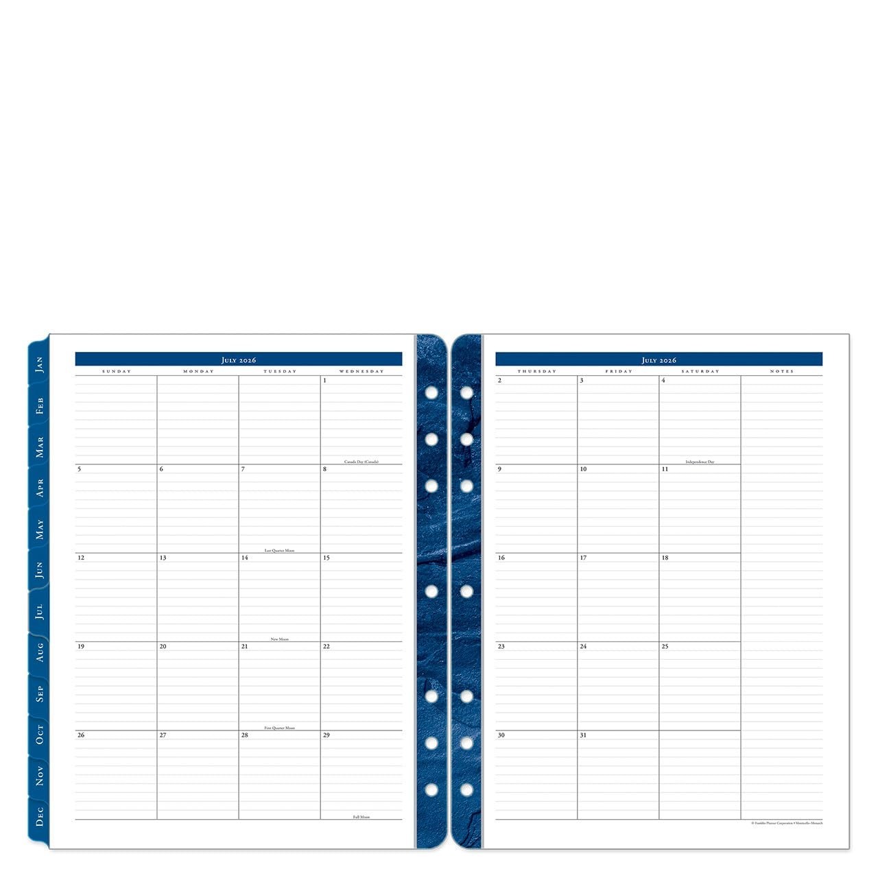 Monticello Ring-Bound Planner Refill – Two Page Per Day, Monarch Size, Jul 2026