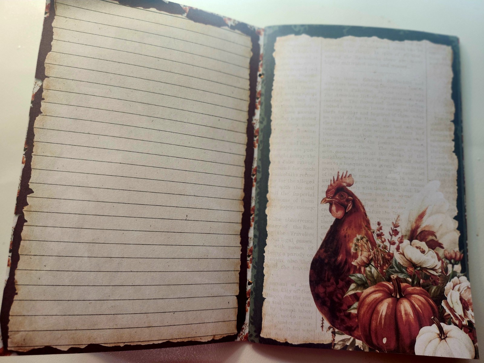 Junk Journal Booklet “FARMHOUSE FALL” Handmade Lg 8.5″x5.5″ 40pgs Autumn