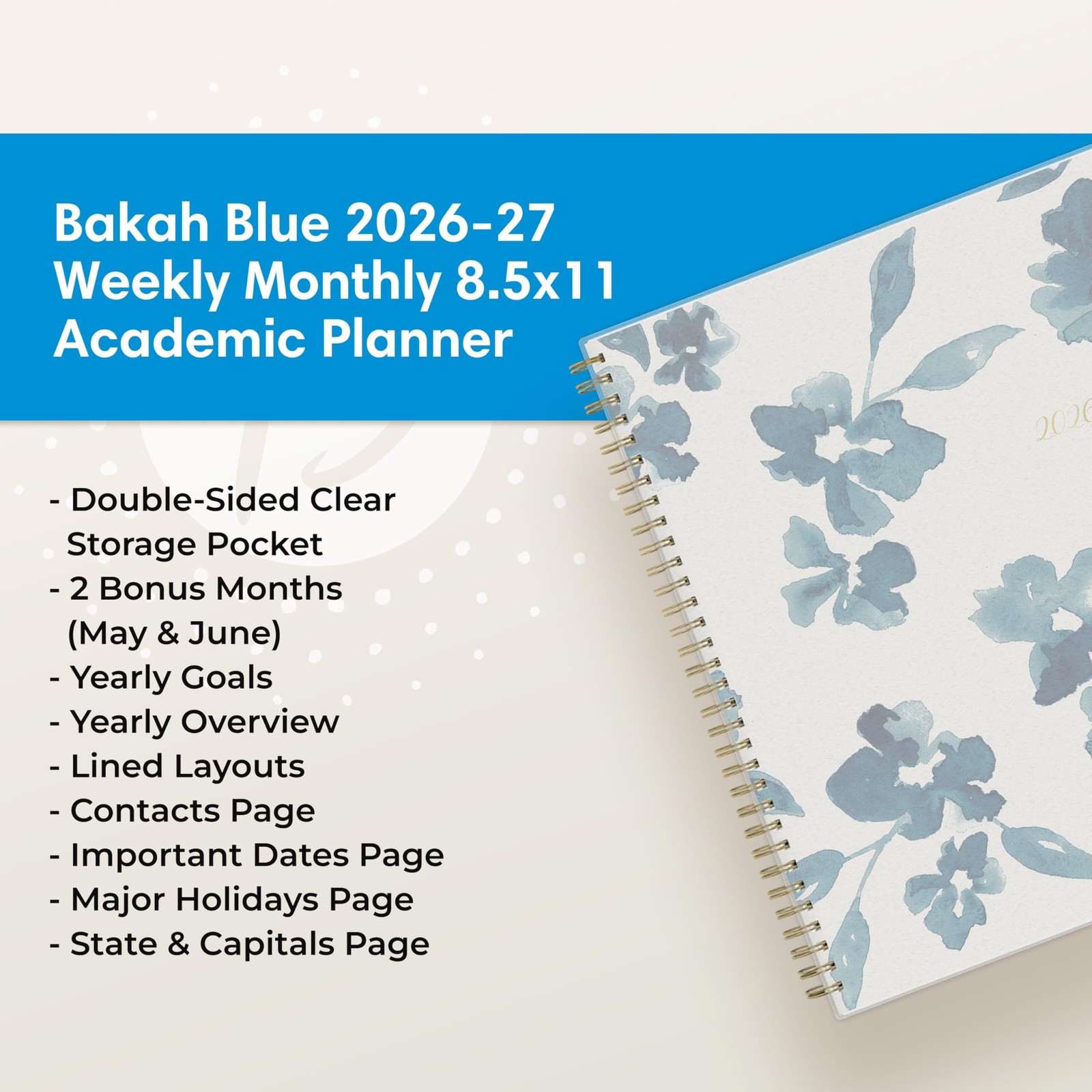 2026-2027 Weekly and Monthly Academic Year Planner Calendar, July 2026 – June…