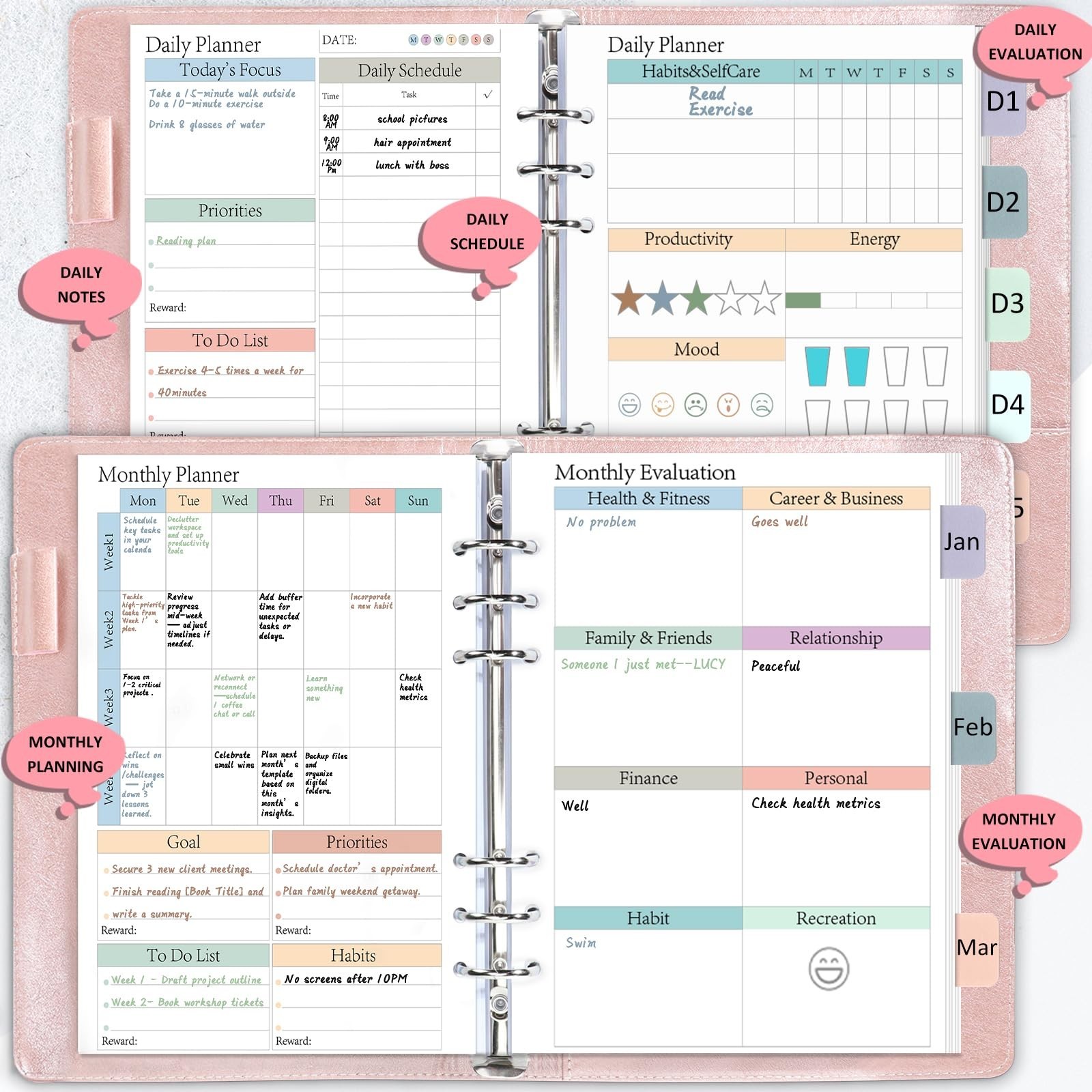 A5 Planner Refill Pages – 480 Sheets Daily Weekly Monthly Inserts, 120 GSM, Colo