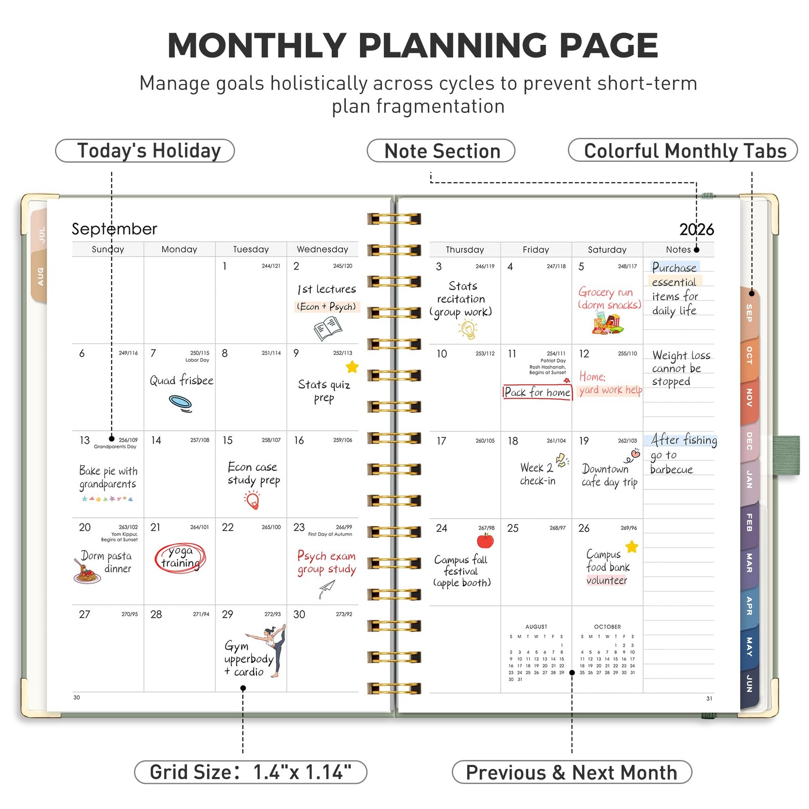 Academic Planner 2027 2028 Weekly Monthly Hardcover 5.7×8.3 Medium Green