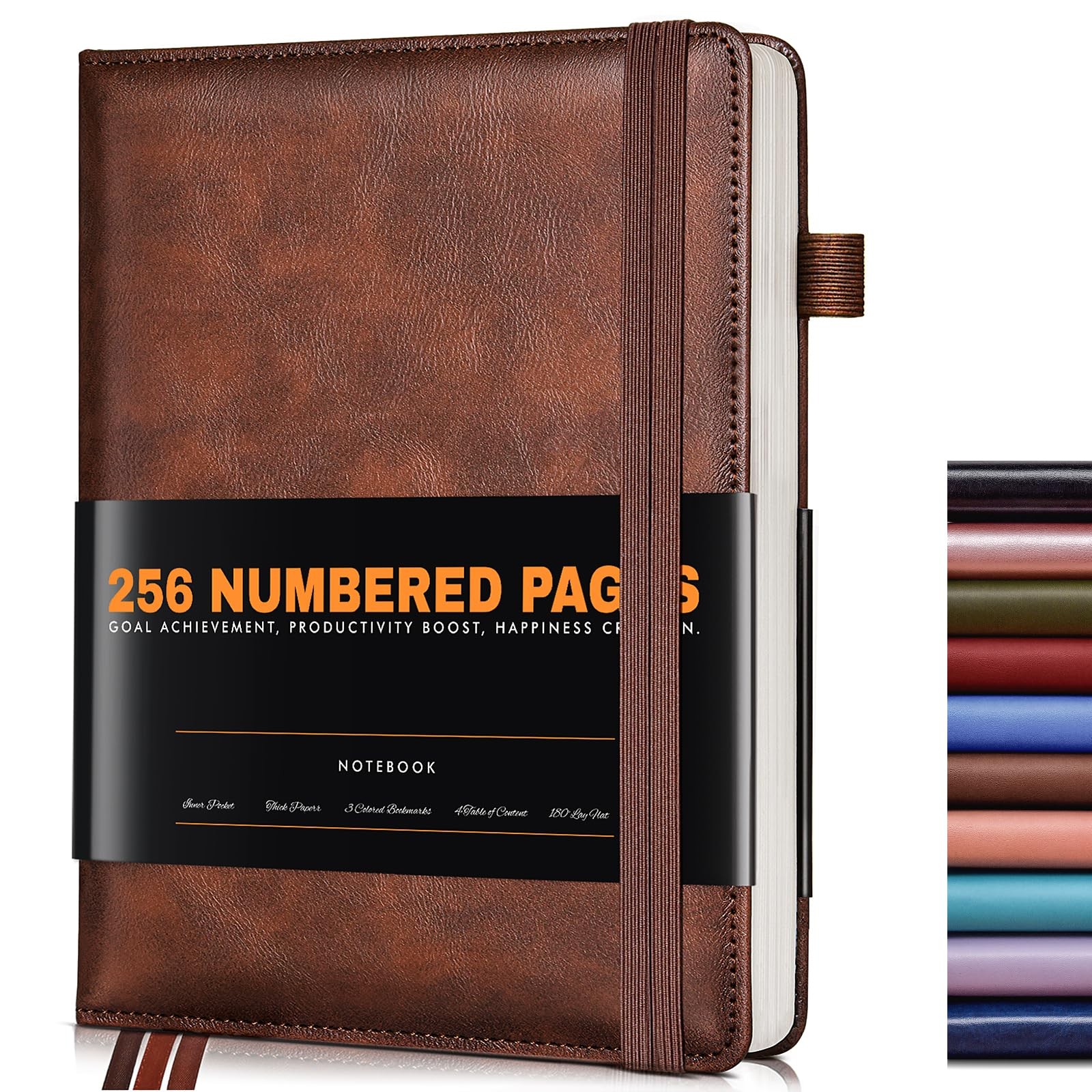 Lined Journal Notebook for Women Men, 256 Numbered Pages Hardcover Leather Jo…