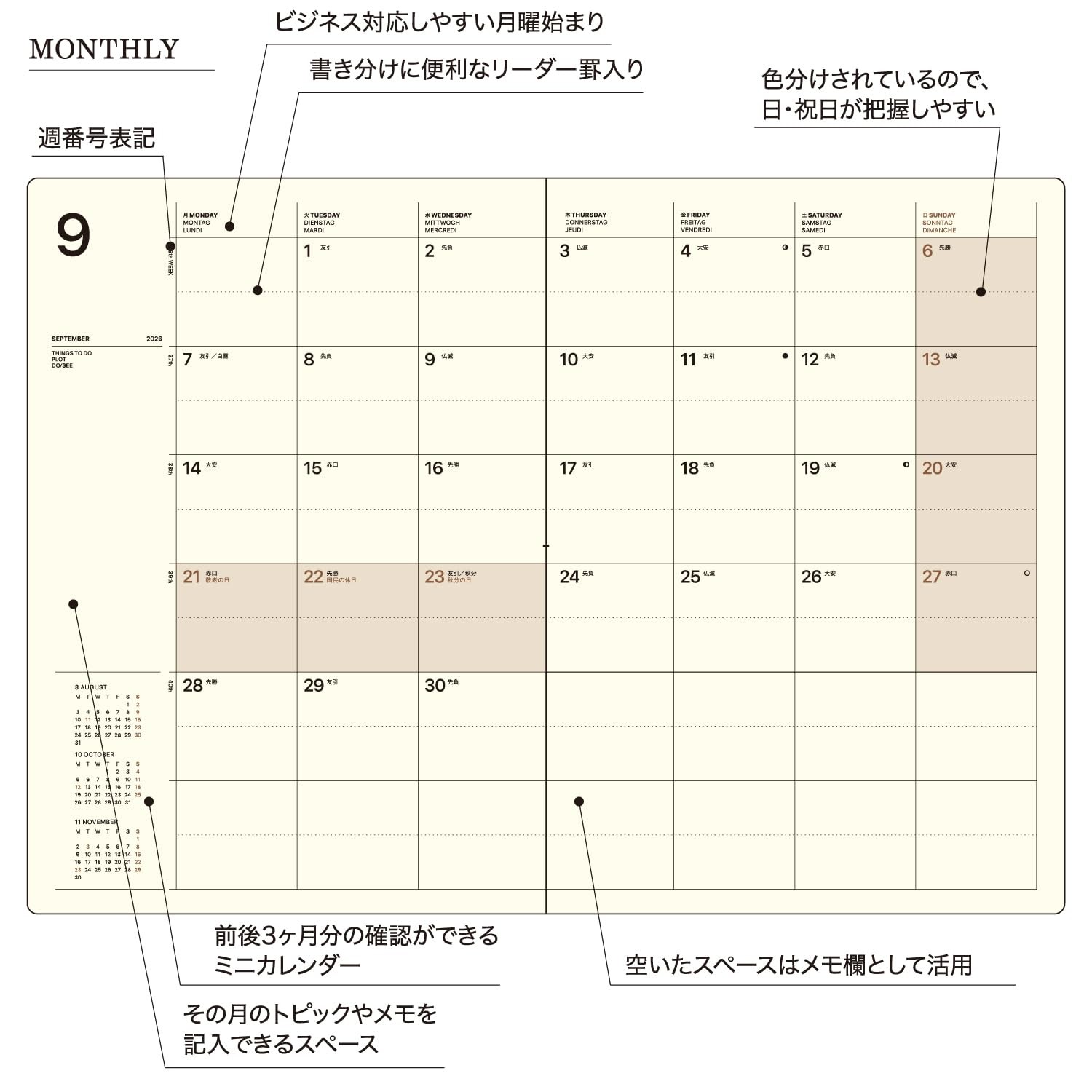 Laconic 2027 A5 Monthly Planner ToiToiToi Olive LAMS93-200OL (Starts September 2