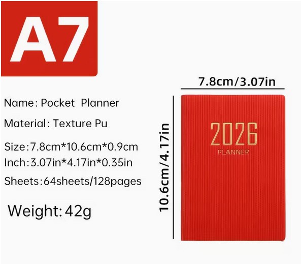 A7 Specification 2026 Planner Book Mini Portable Pocket Daily Pocket Notebook US