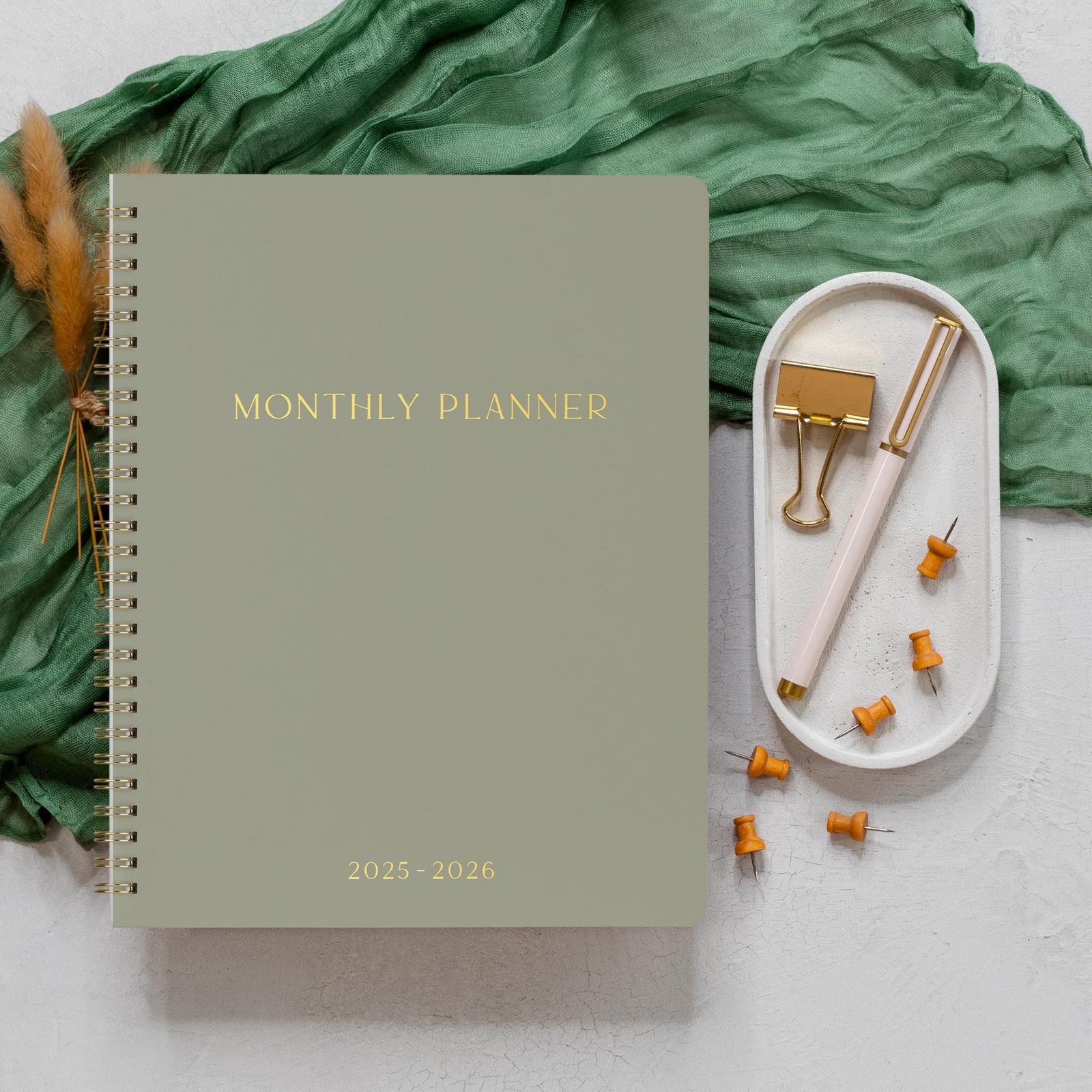 Aesthetic Planner 2025 2026, Monthly Schedule Notebook, Task Organizer, Green