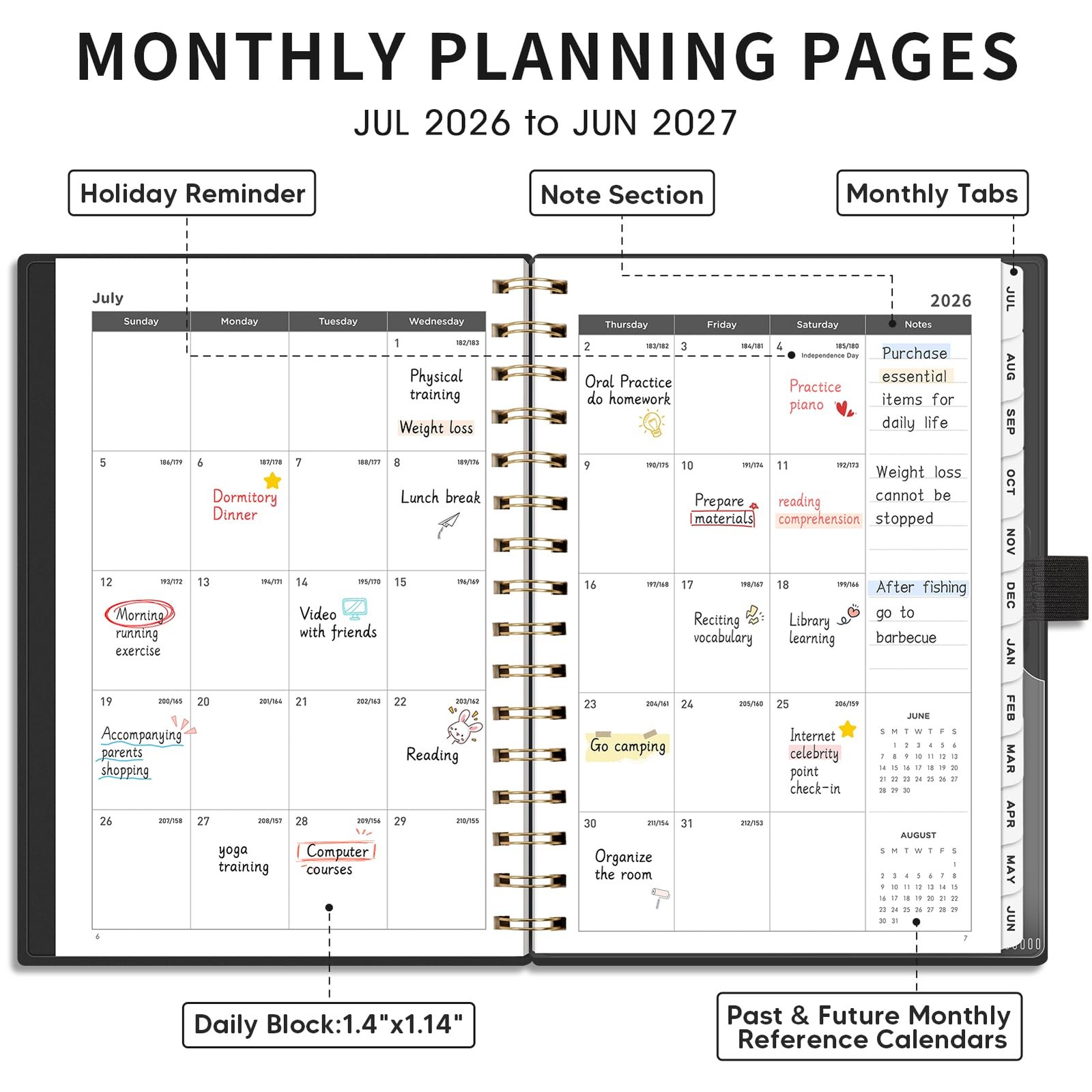 AHGXG Academic Planner 2026-2027, July 2026 – June 2027, 5.7″ x 8.3″, Black