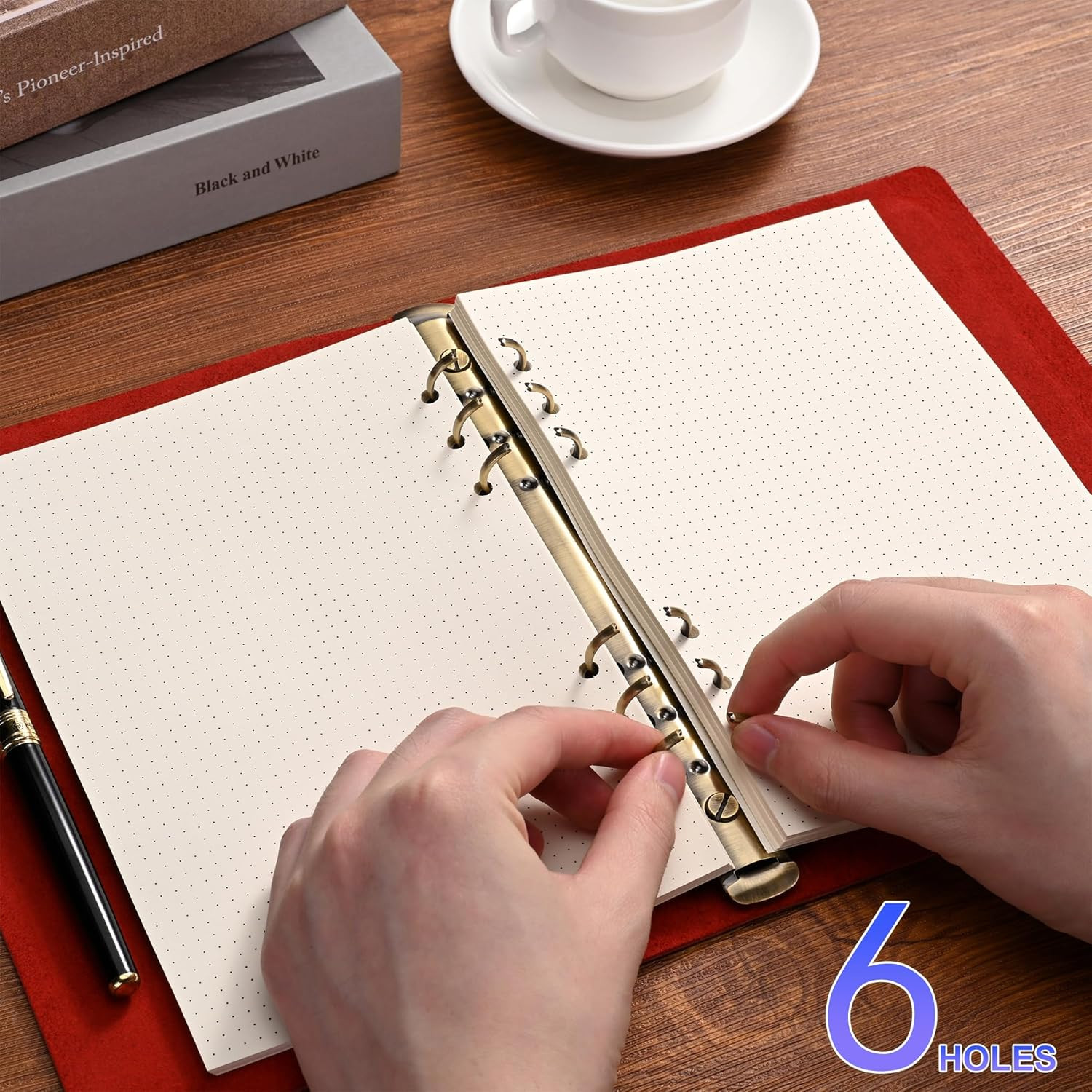 2 Packs A5 Dot Grid Paper, 6 Hole Punched,A5 Dotted Refill Paper for Filofax Pla