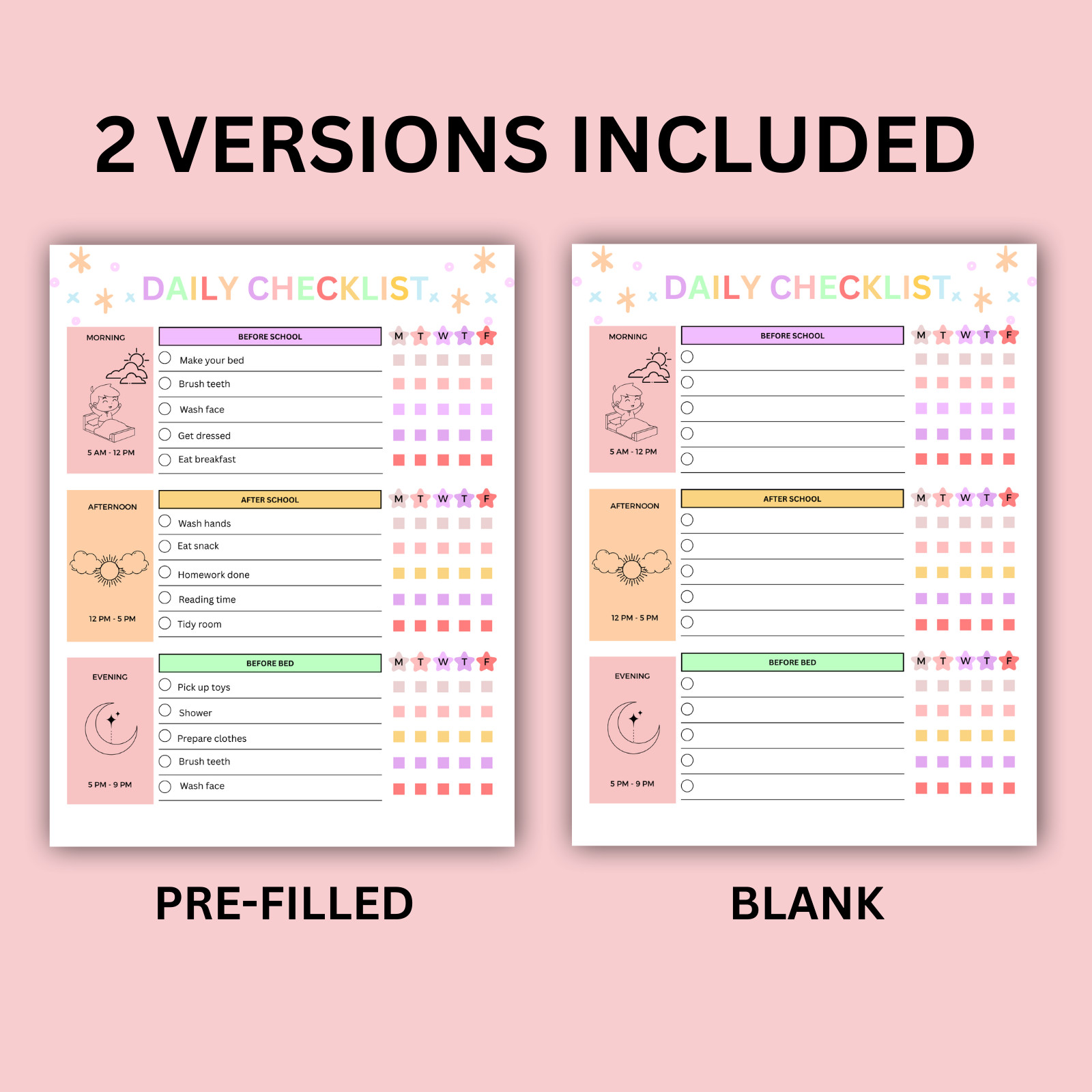 Digital | Daily Checklist, Daily Routine Editable Kids Chart Bundle PDF