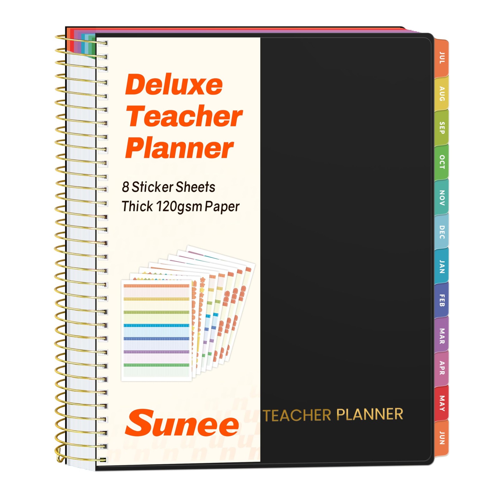 SUNEE Deluxe Teacher Planner 2026-2027, Lesson Book Letter, Black