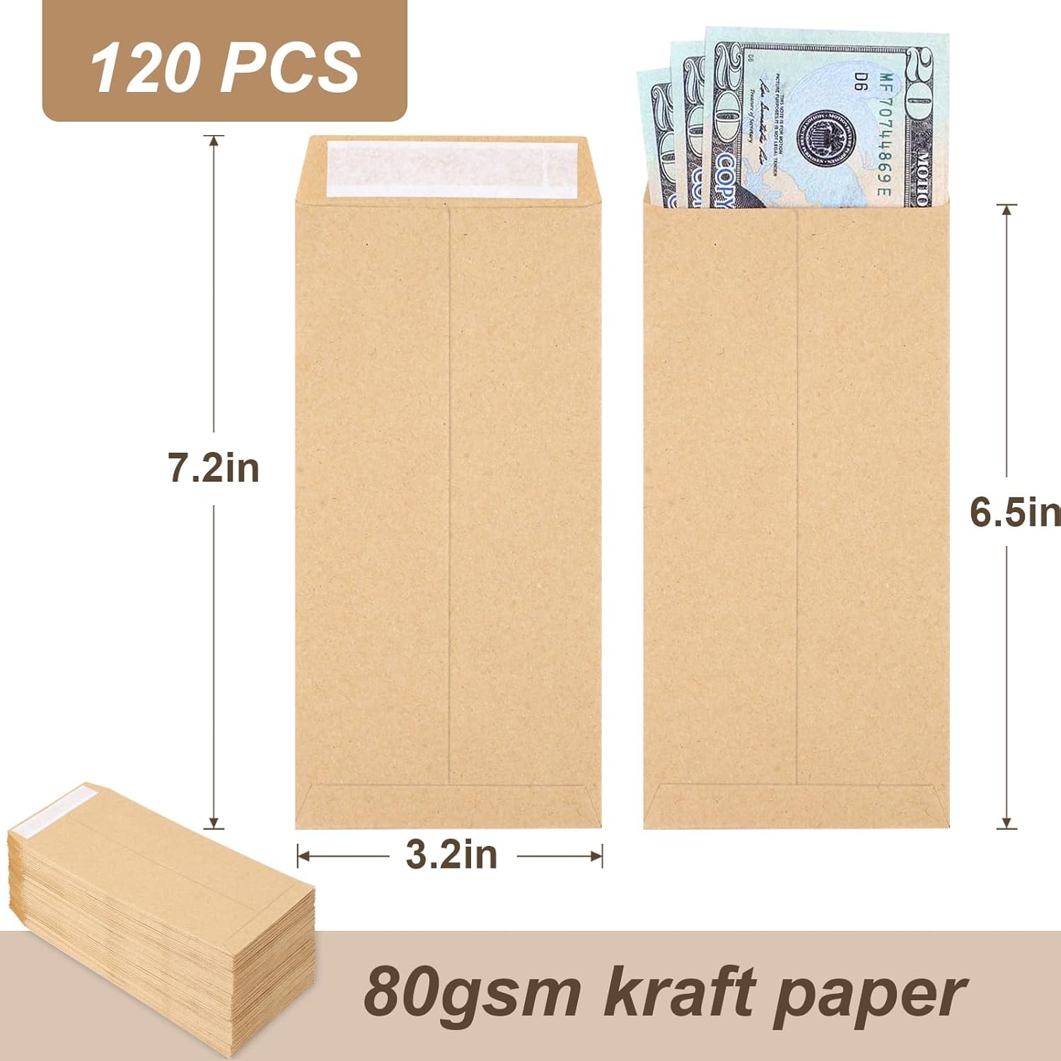 Money Envelopes for Cash 120 Pack 6.5 X 3.5 Cash Envelopes 100 Envelopes