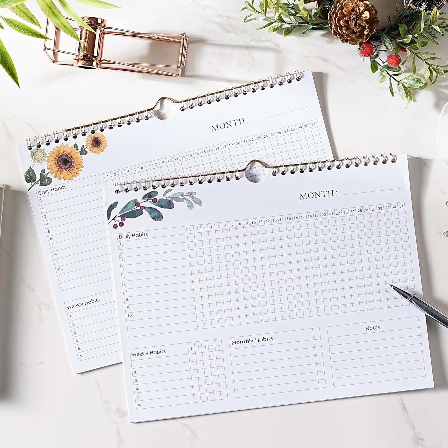 Habit Tracker Calendar – 12 Months Undated Daily Planner, 8″x10″, Weekly & Month