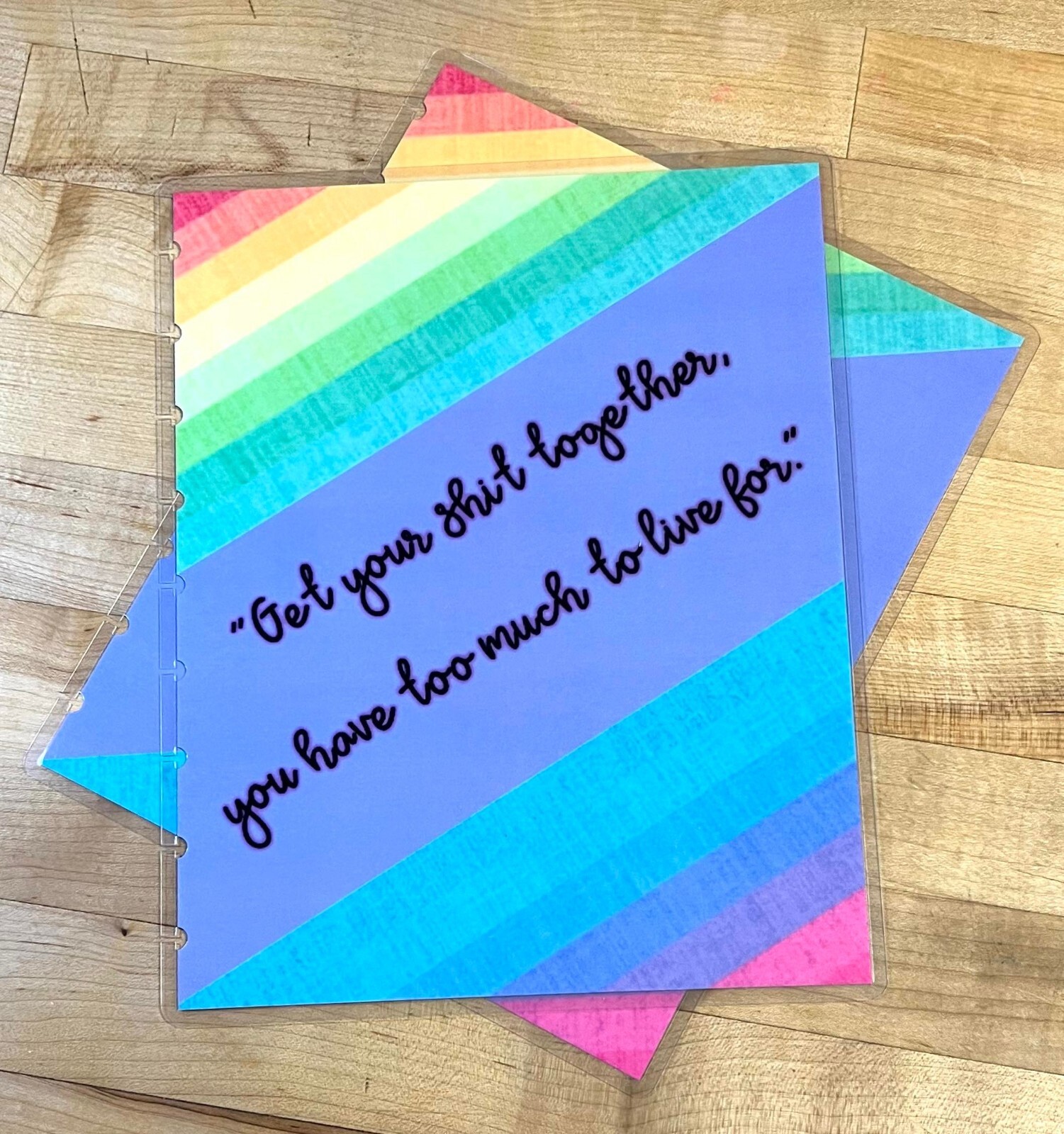 Rainbow Stripe S**t Together Quote Front & Back Cover Set 4 use w HAPPY Planner