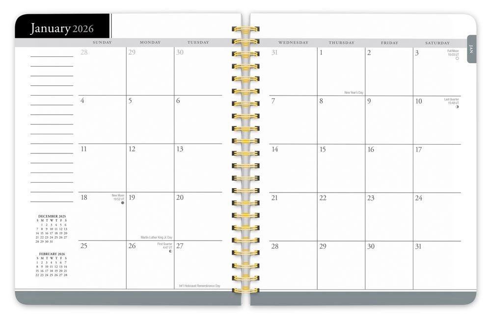 Black Solid | 2026 6×7.75 Inch Weekly Desk Planner | Foil Stamped Cover