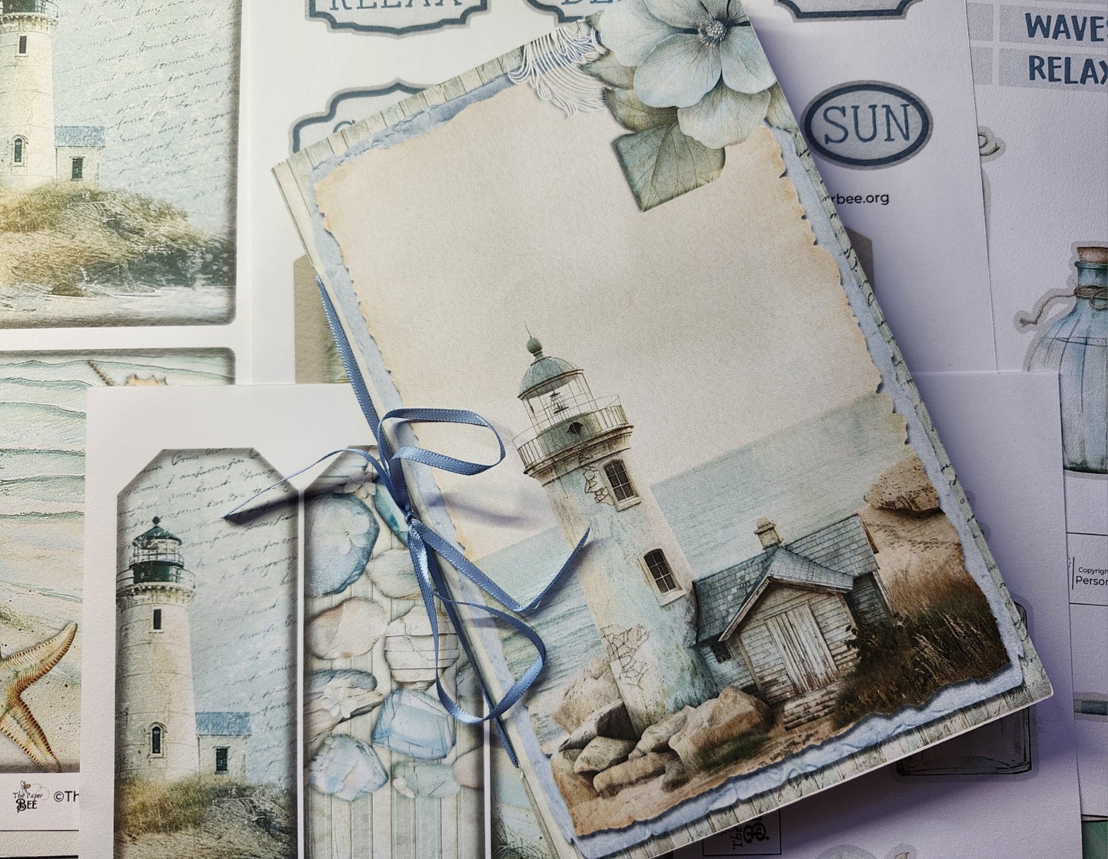 Junk Journal Booklet “THE BEACH HOUSE” HANDMADE Beach Ocean Sea Vacay 6×9 40pgs