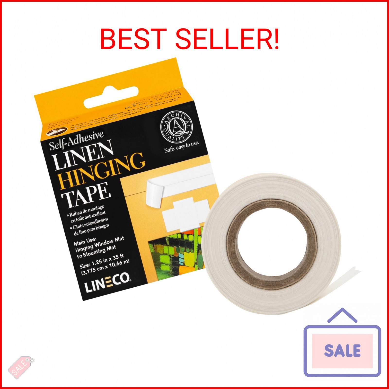 Lineco Self-Adhesive Linen Hinging Tape, 1.25 Inch x 35 Feet, Neutral pH Acrylic
