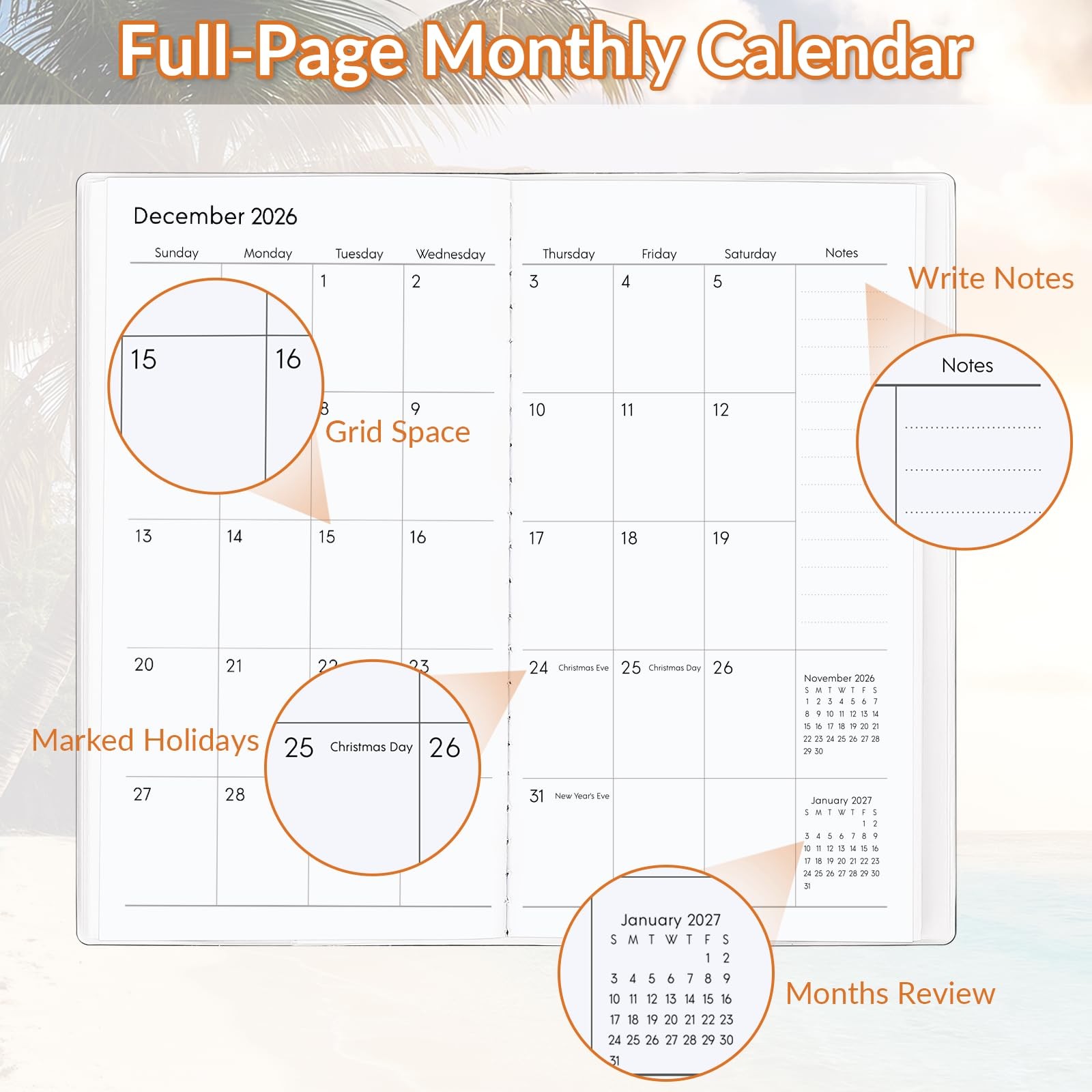 Pocket Calendar 2026-2027 Purse Monthly Planner 3.7″ x 6.7″ January 2026