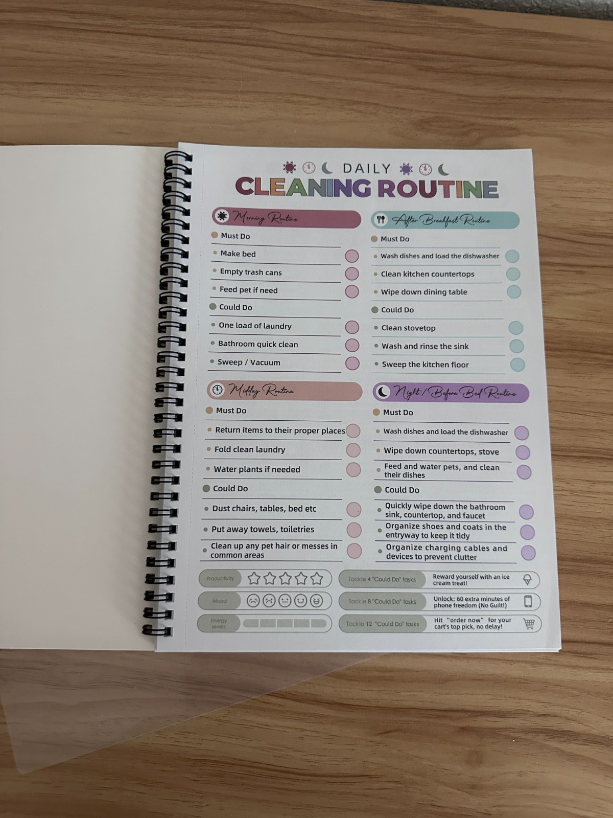 ADHD Spiraled Cleaning Planner Reusable Open Box