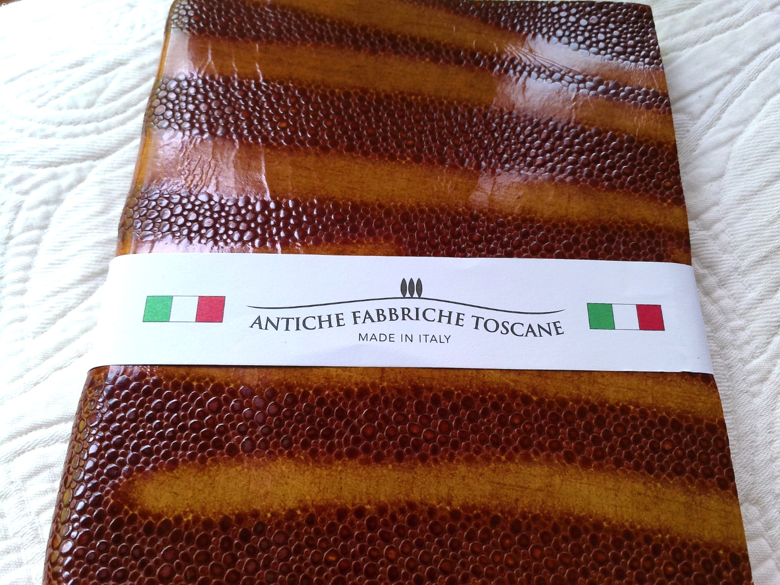 HANDMADE ITALY LEATHER LINED PAGES JOURNAL BRONZE STRIPE OLD FACTORY TUSCANY NWT