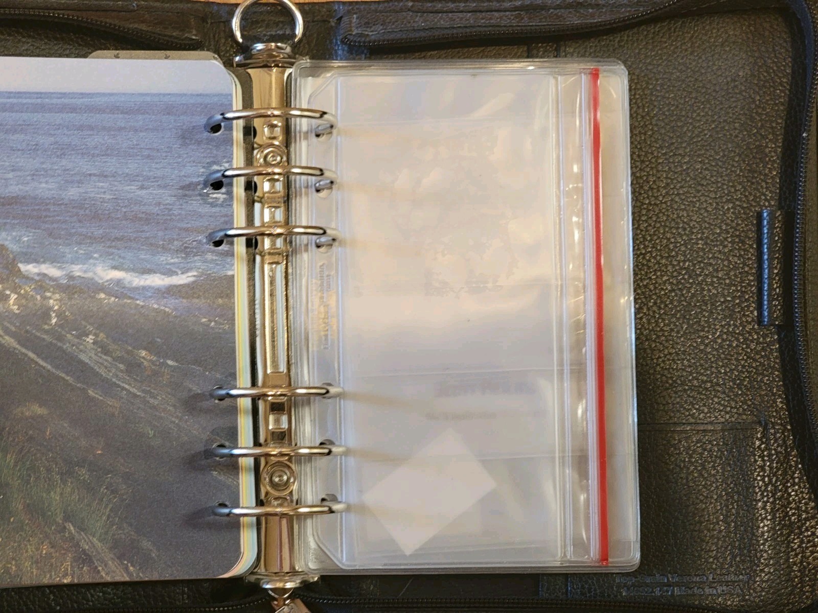 FRANKLIN QUEST Zip Binder 1994 w/ Inserts Vintage 6 Ring Black Top Grain Leather