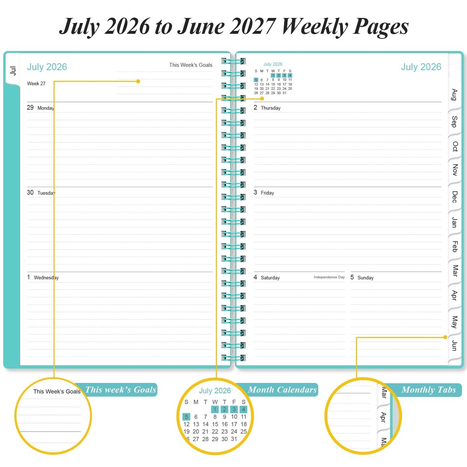 2026-2027 Planner – A5 Weekly & Monthly Planner Spiral Bound, July 2026 – Jun…