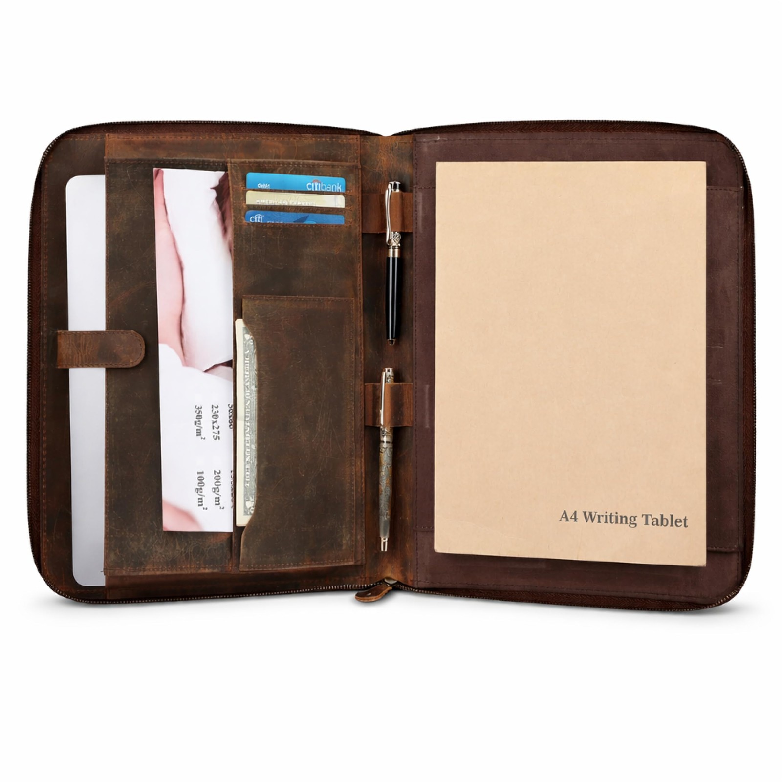 Genuine Leather Padfolio Zipper Portfolio with 13 Inch Laptop Pocket, Profess…