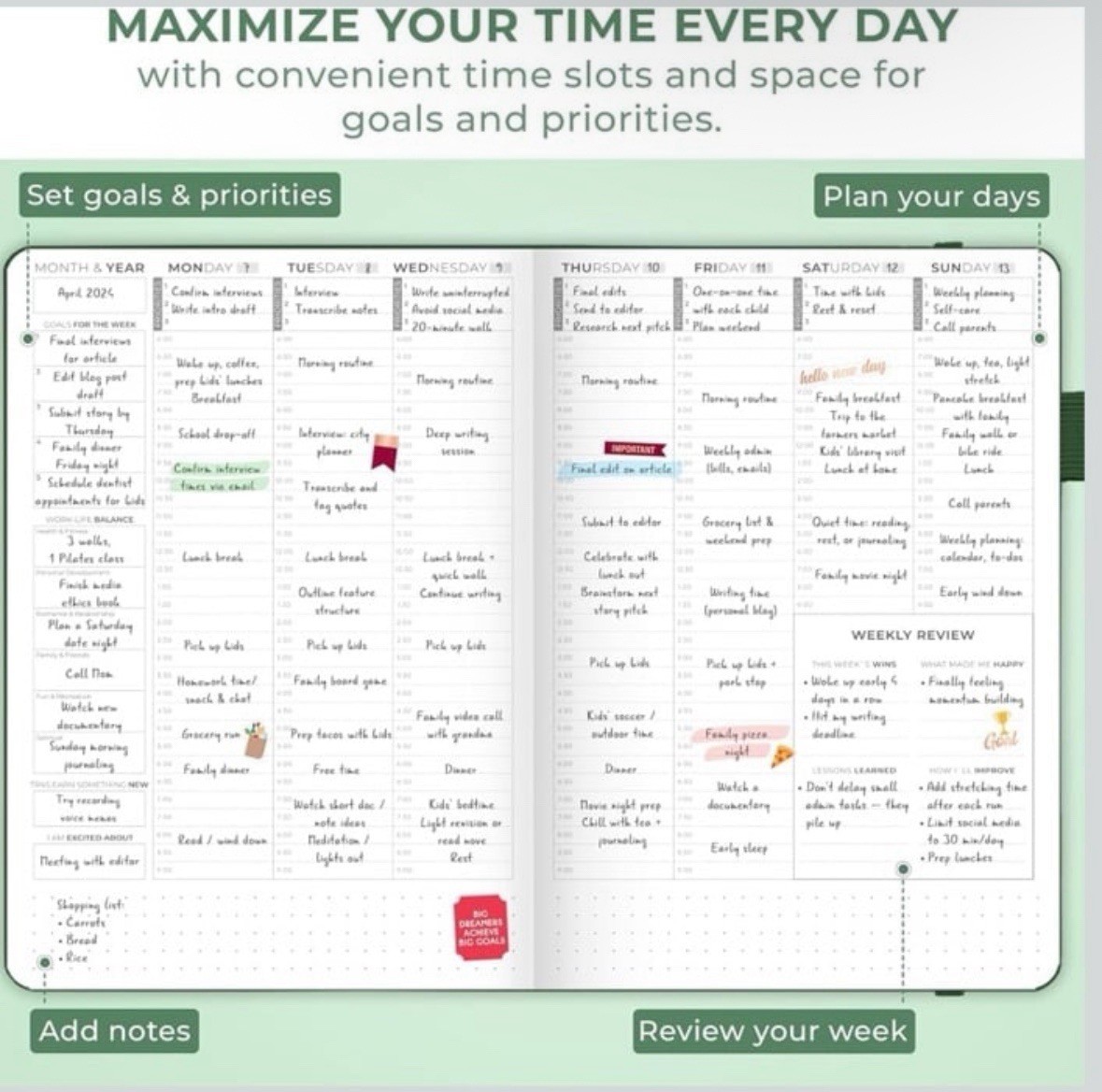 Clever Fox | Dated Hourly Weekly Planner 2026 | 5.8”x8.3” | Forest Green NWT
