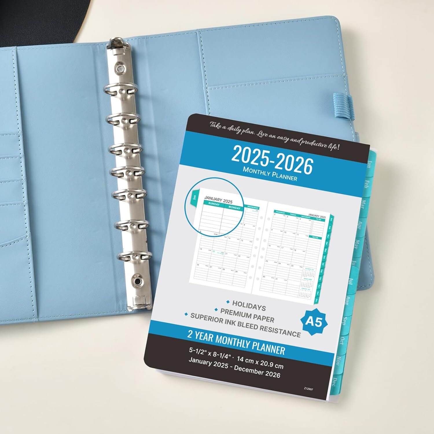 2025-2026 Monthly Planner Refill – Inserts with 7-Hole Punched, black New