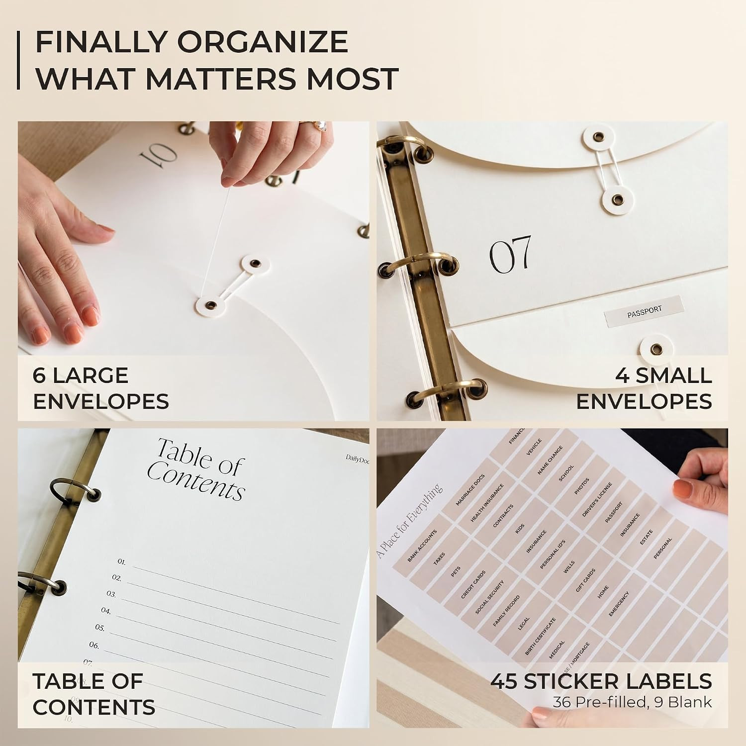 Document Organizer Binder for Important Papers & Passports, Oat
