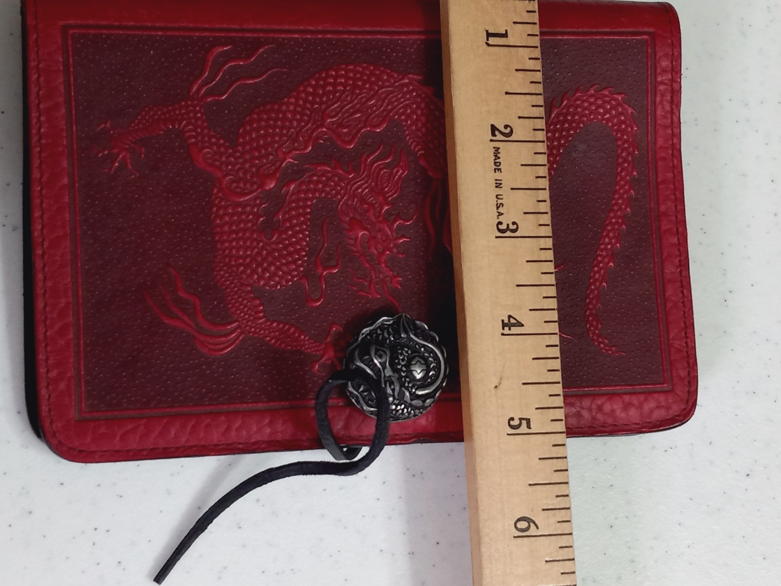 Oberon Design Burgundy Leather Journal Cover Embossed RED Dragon Design