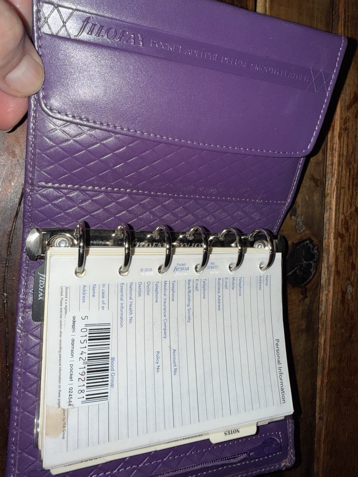 Filofax Pocket Adelphi Deluxe Smooth Leather Purple Planner Organizer Vintage